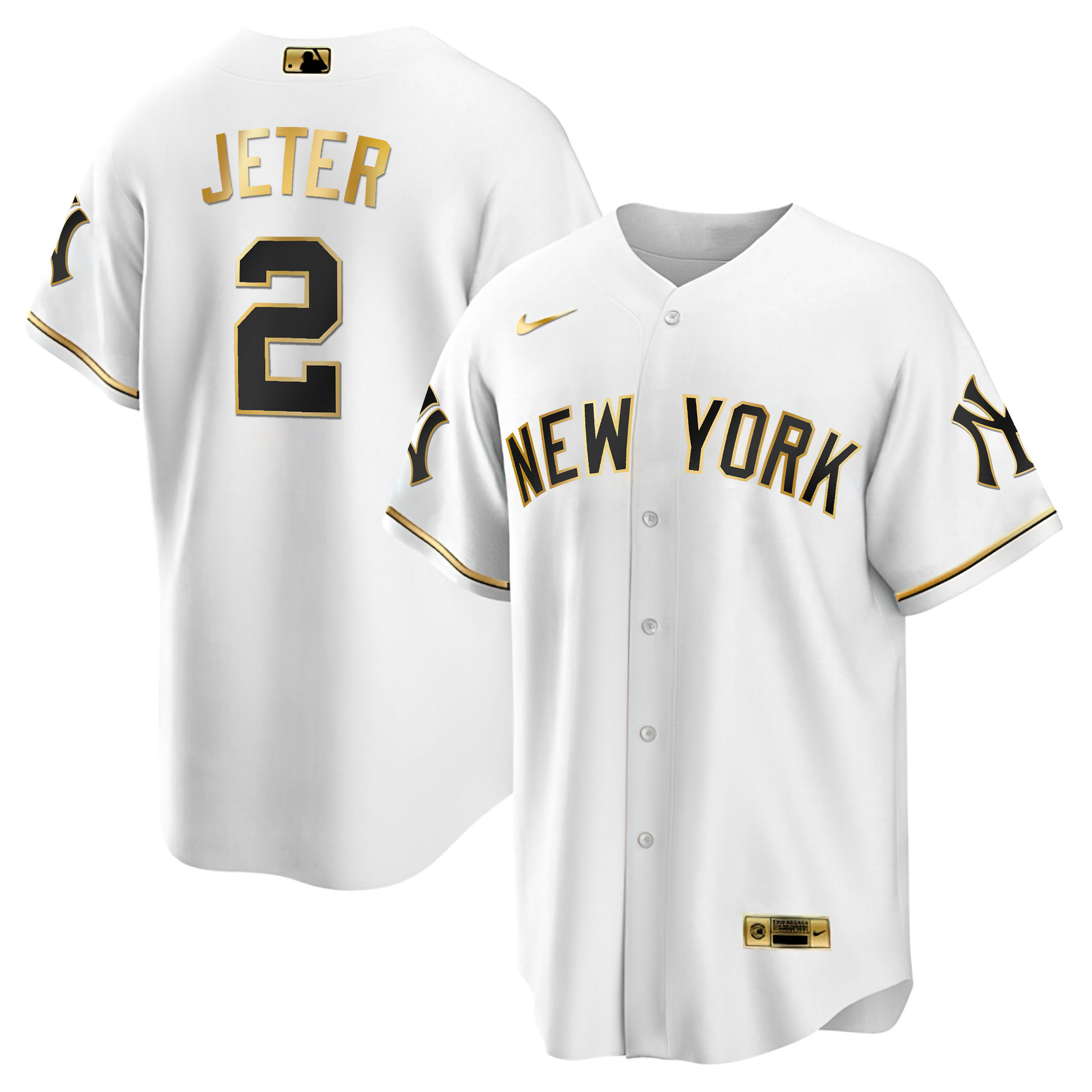 Derek Jeter Men's New York Yankees White Gold & Black Gold Cool White Jersey