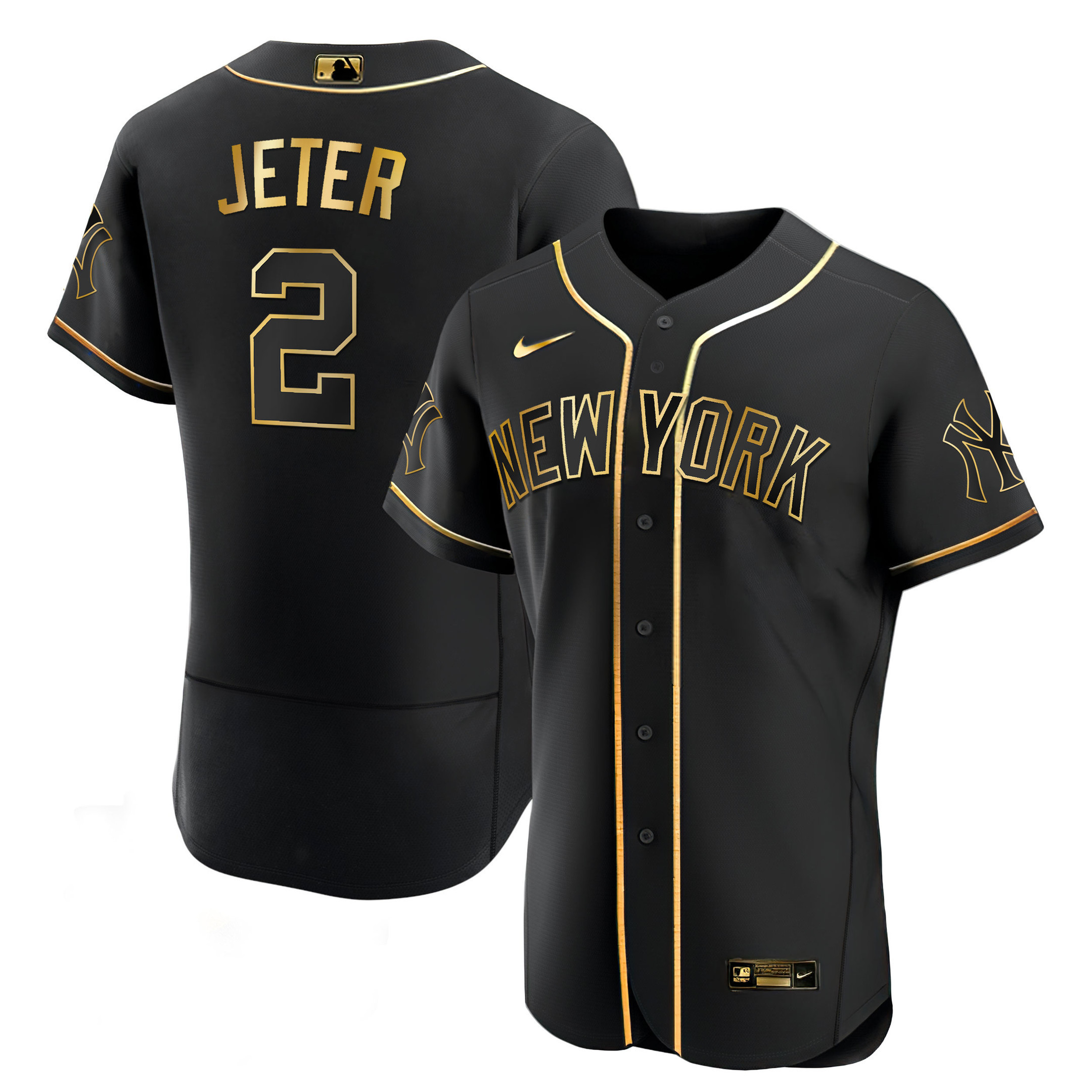 Derek Jeter Men's New York Yankees White Gold & Black Gold Flex Black Jersey