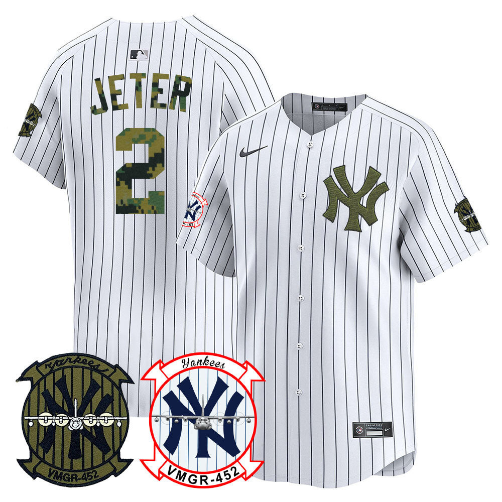Derek Jeter Men's New York Yankees Woodland USMC Alternate Vapor Premier Limited White Jersey