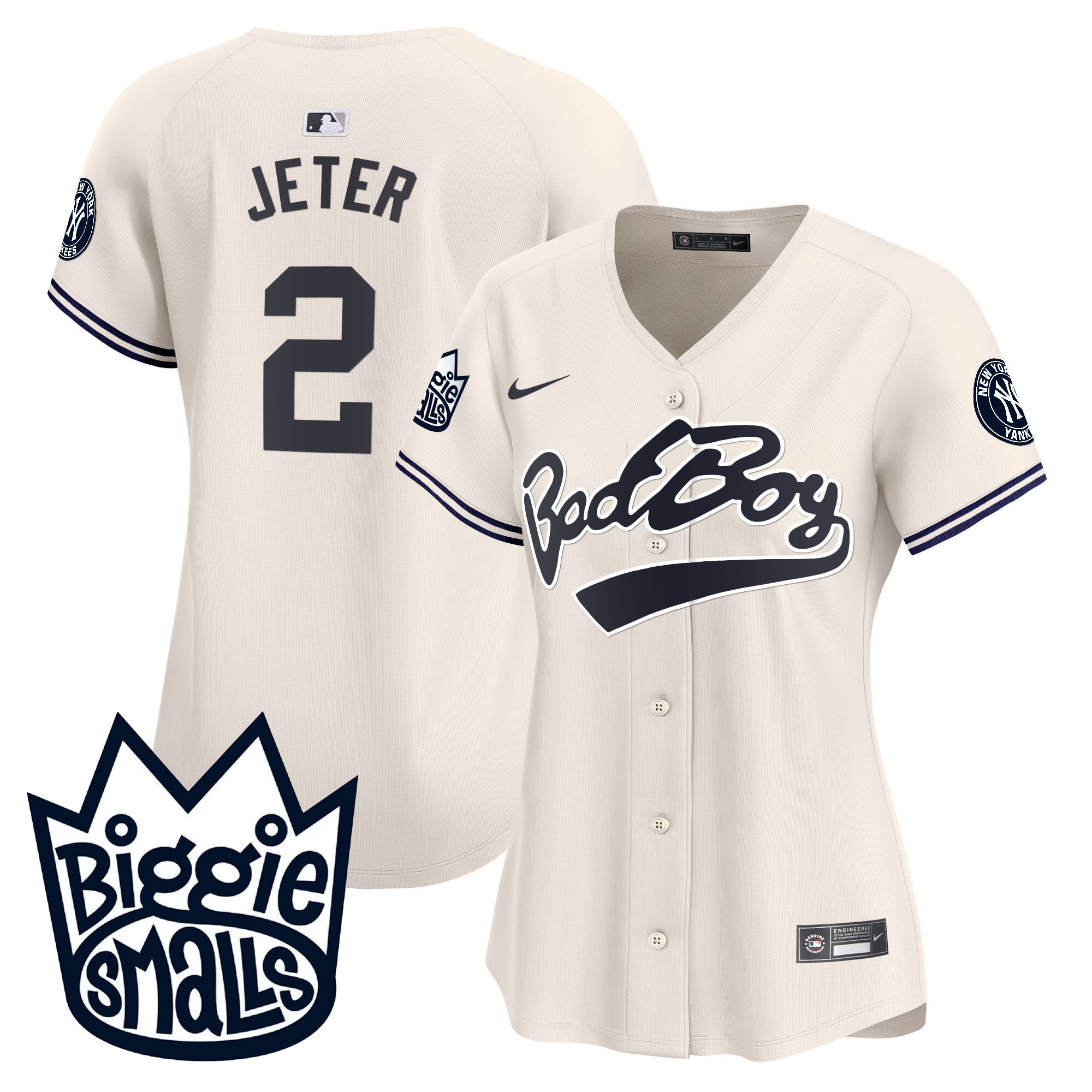 Derek Jeter Women's New York Yankees Biggie Smalls Vapor Premier Limited Cream Jersey