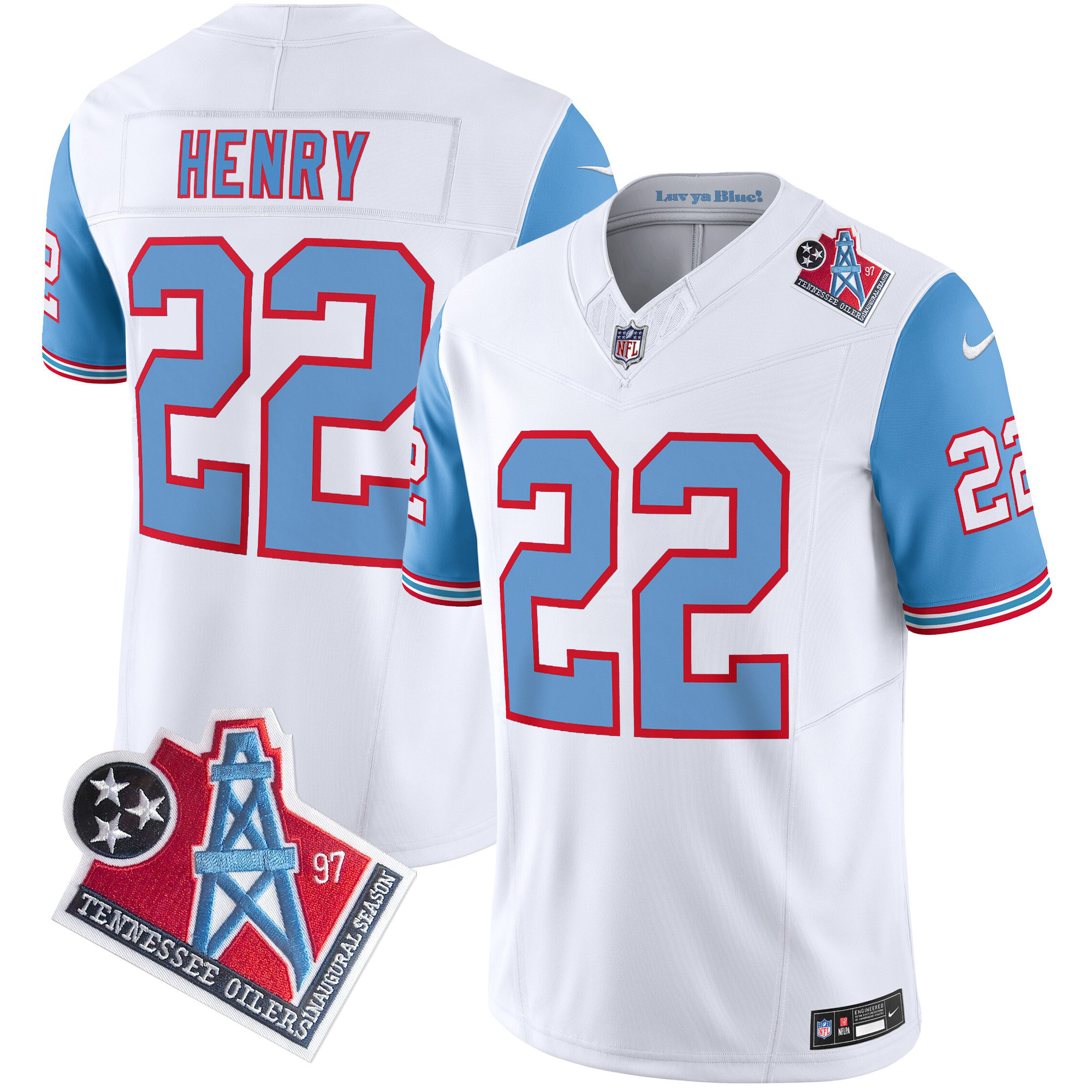 Derrick Henry Men's Tennessee Titans 1997 Throwback Limited Vapor Blue Sleeves Jersey