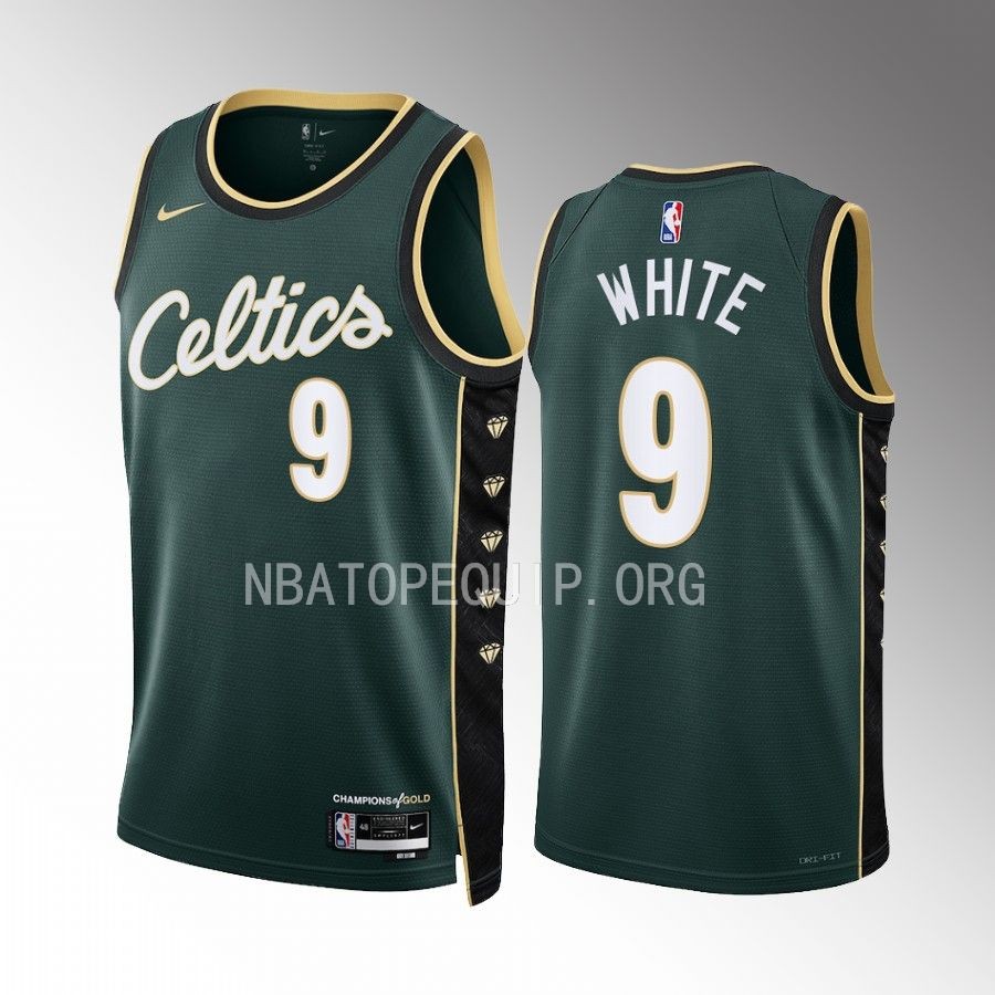 Derrick White Boston Celtics City Edition Green #9 Jersey Honor Bill Russell 11 Gold diamonds