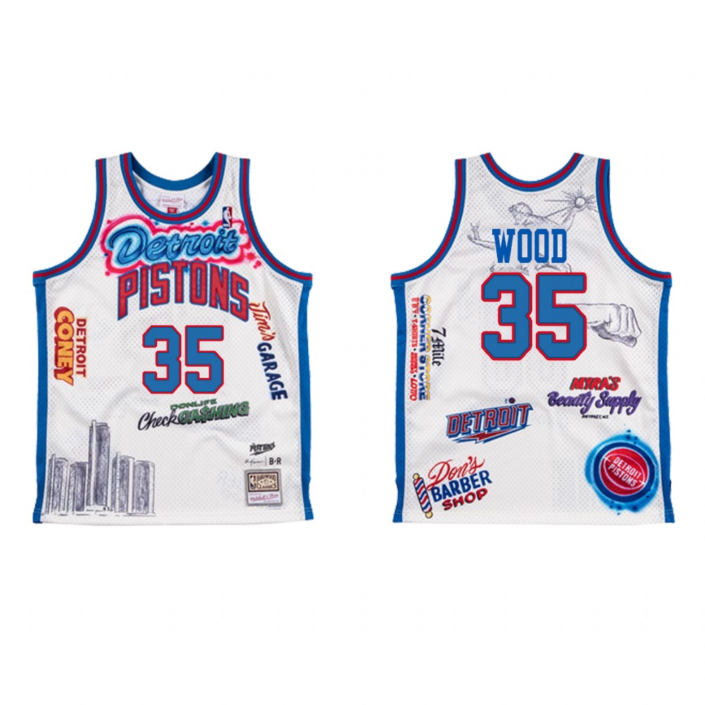 Detroit Pistons BR Remix Christian Wood #35 White Jersey
