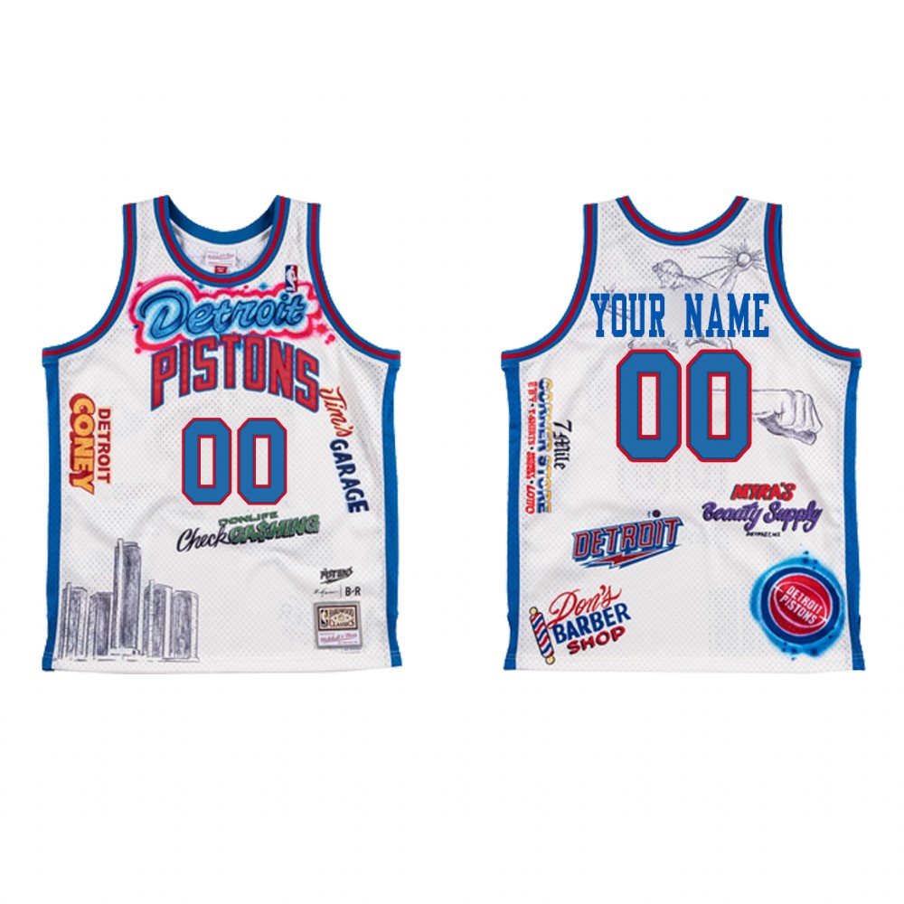 Detroit Pistons BR Remix Custom #00 White Jersey