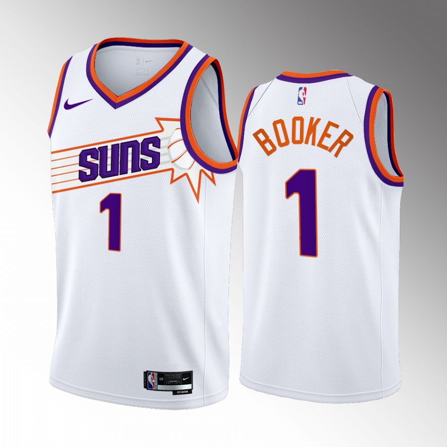 Devin Booker Phoenix Suns White #1 Association Edition Jersey Swingman