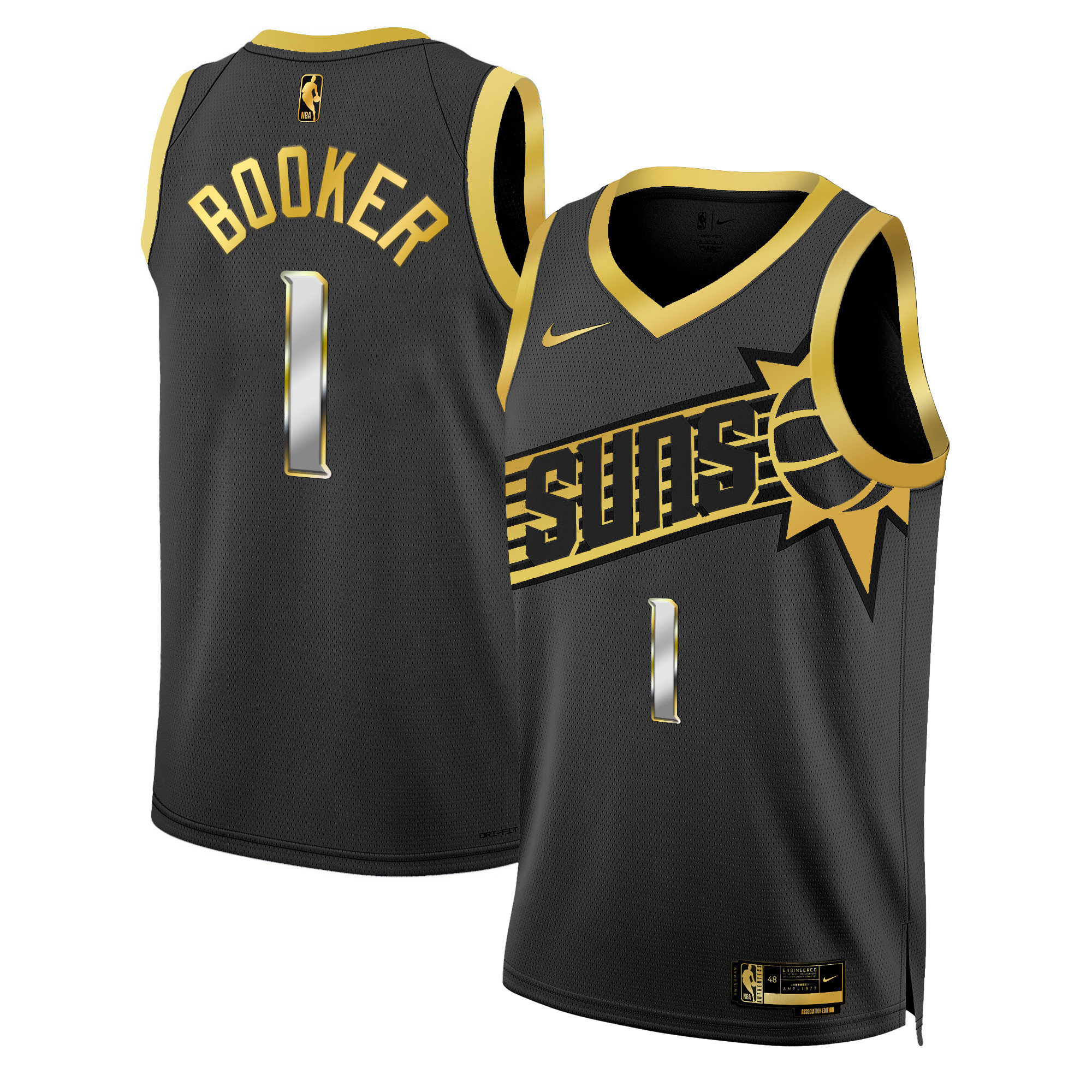 Devin Booker Men's Phoenix Suns Swingman Black Gold Jersey - All Stitched