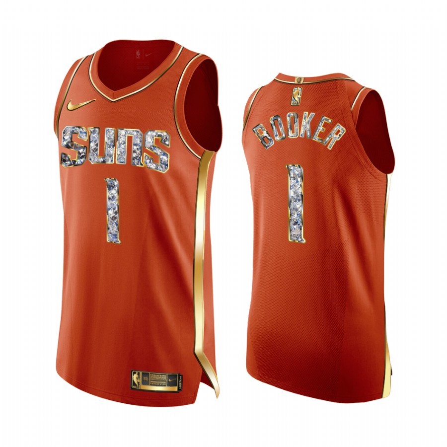 Devin Booker Orange #1 Phoenix Suns Playoffs Jersey Diamond Edition