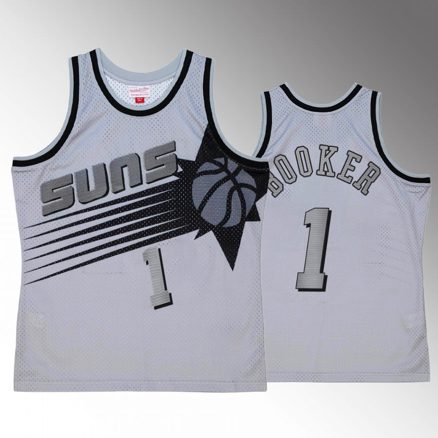 Devin Booker Space Knit Jersey Phoenix Suns #1 Grey Hardwood Classics Men's Shirt