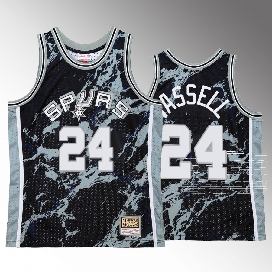Devin Vassell #24 San Antonio Spurs Marble Swingman Black Hardwood Classics Jersey