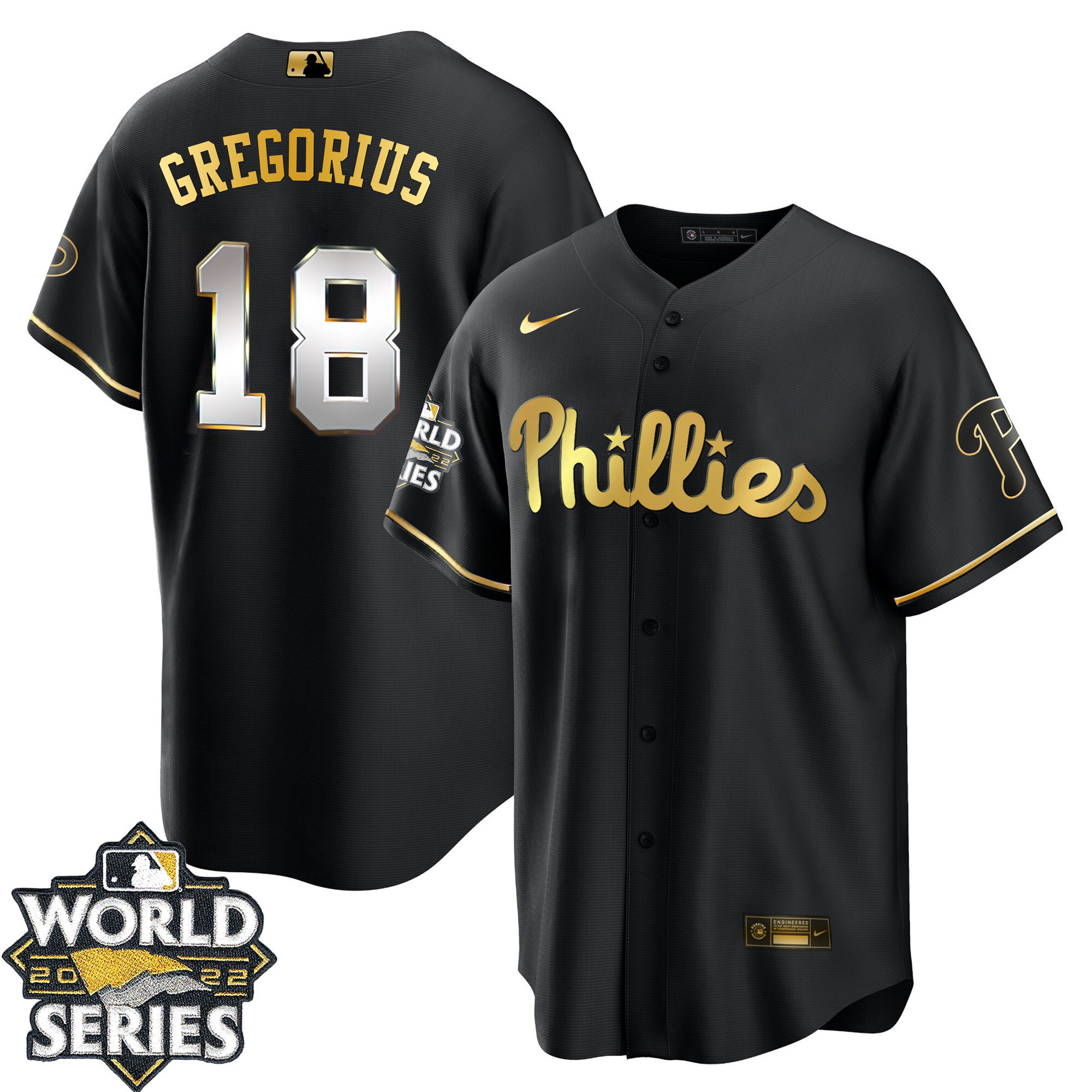 Didi Gregorius Youth's Philadelphia Phillies Gold World Series Limited Cool Black Jersey