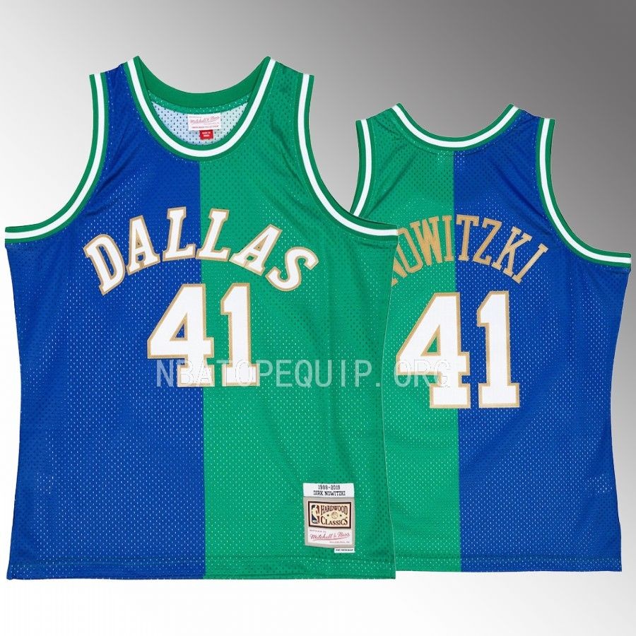 Dirk Nowitzki Dallas Mavericks Blue Green Hardwood Classics 1998-Split Swingman #41 Jersey