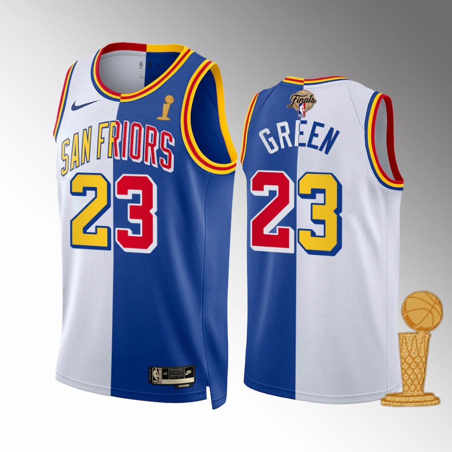 Draymond Green Champions Golden State Warriors White Royal #23 Jersey Classic Split