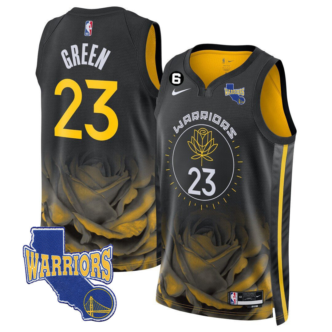 Draymond Green Men's Golden State Warriors California State Patch 22-23 City Black Jersey - All Stitched
