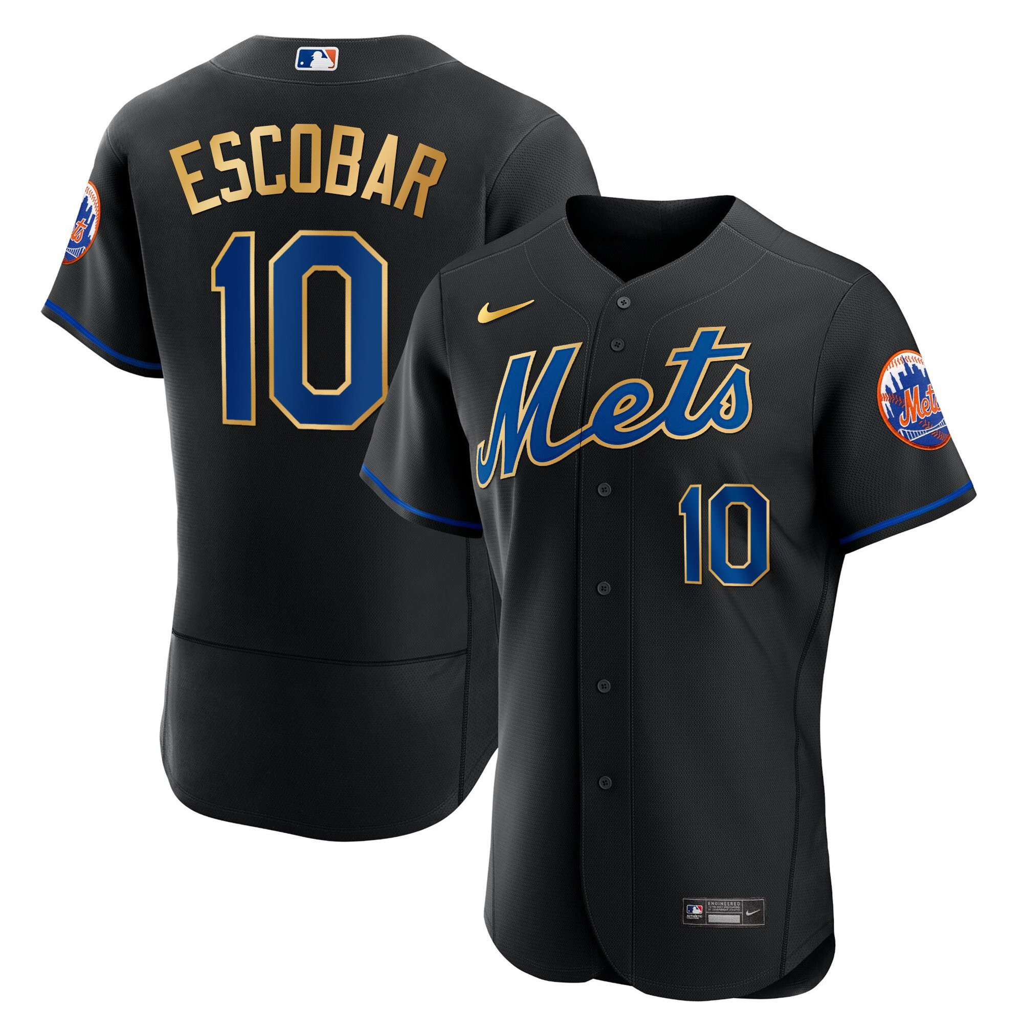Eduardo Escobar Men's New York Mets Gold Trim Flex Black Jersey