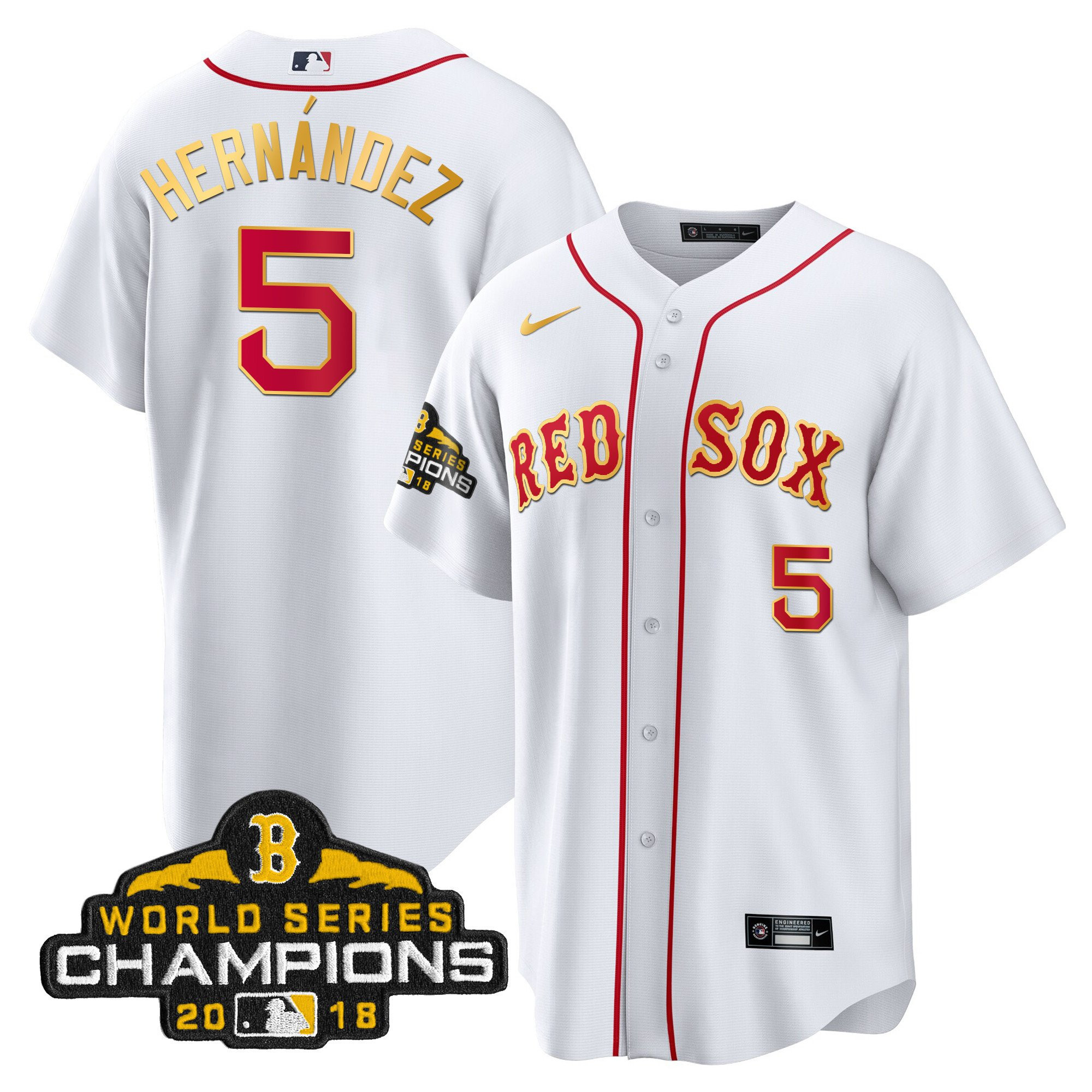 Enrique Hernandez Men Boston Red Sox World Series Champion Gold Cool White Jersey - All Stitched