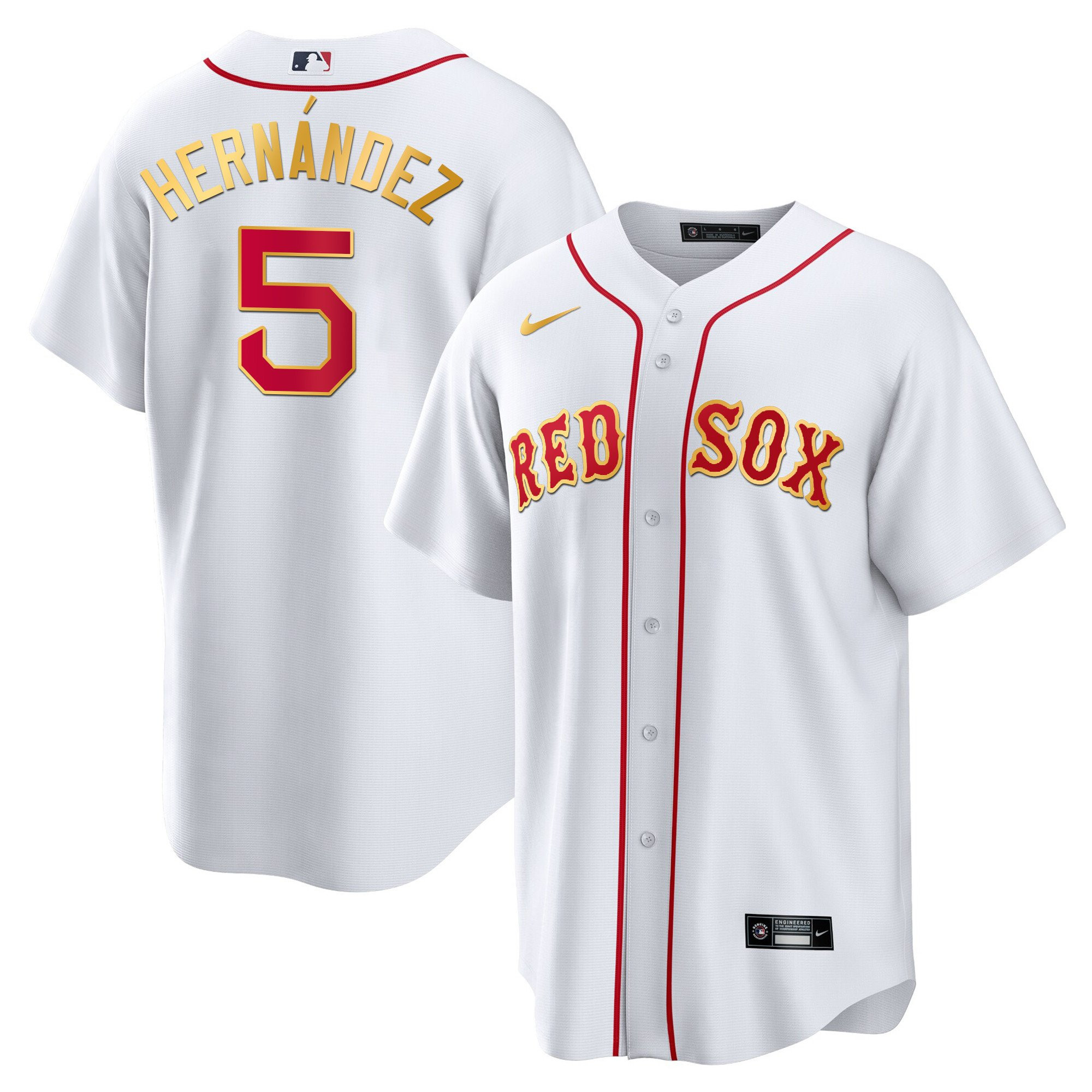 Enrique Hernandez Men's Boston Red Sox Gold Trim Cool White Jersey - All Stitched