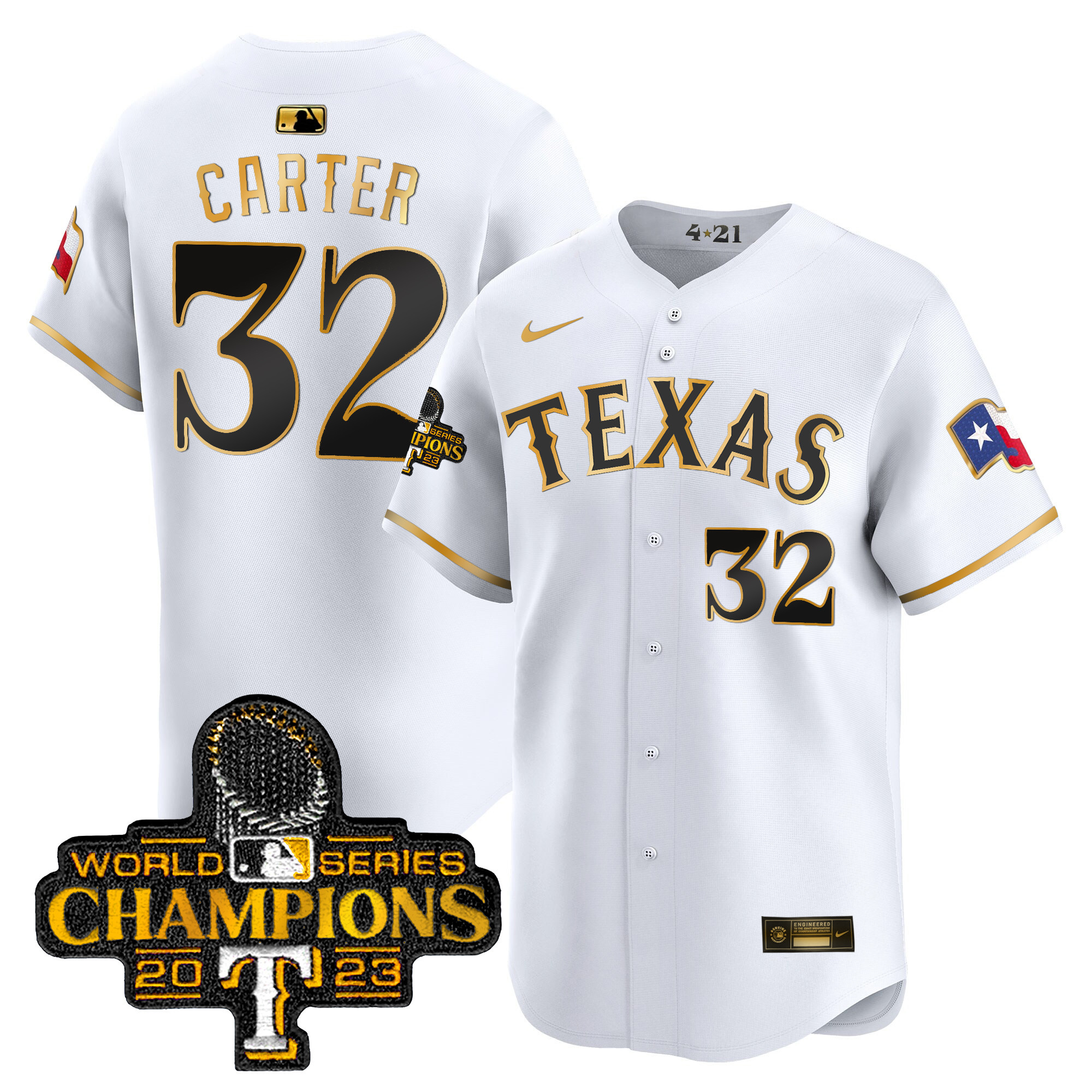 Evan Carter Men's Texas Rangers World Series Champions City Connect Vapor Premier Limited White Gold Jersey