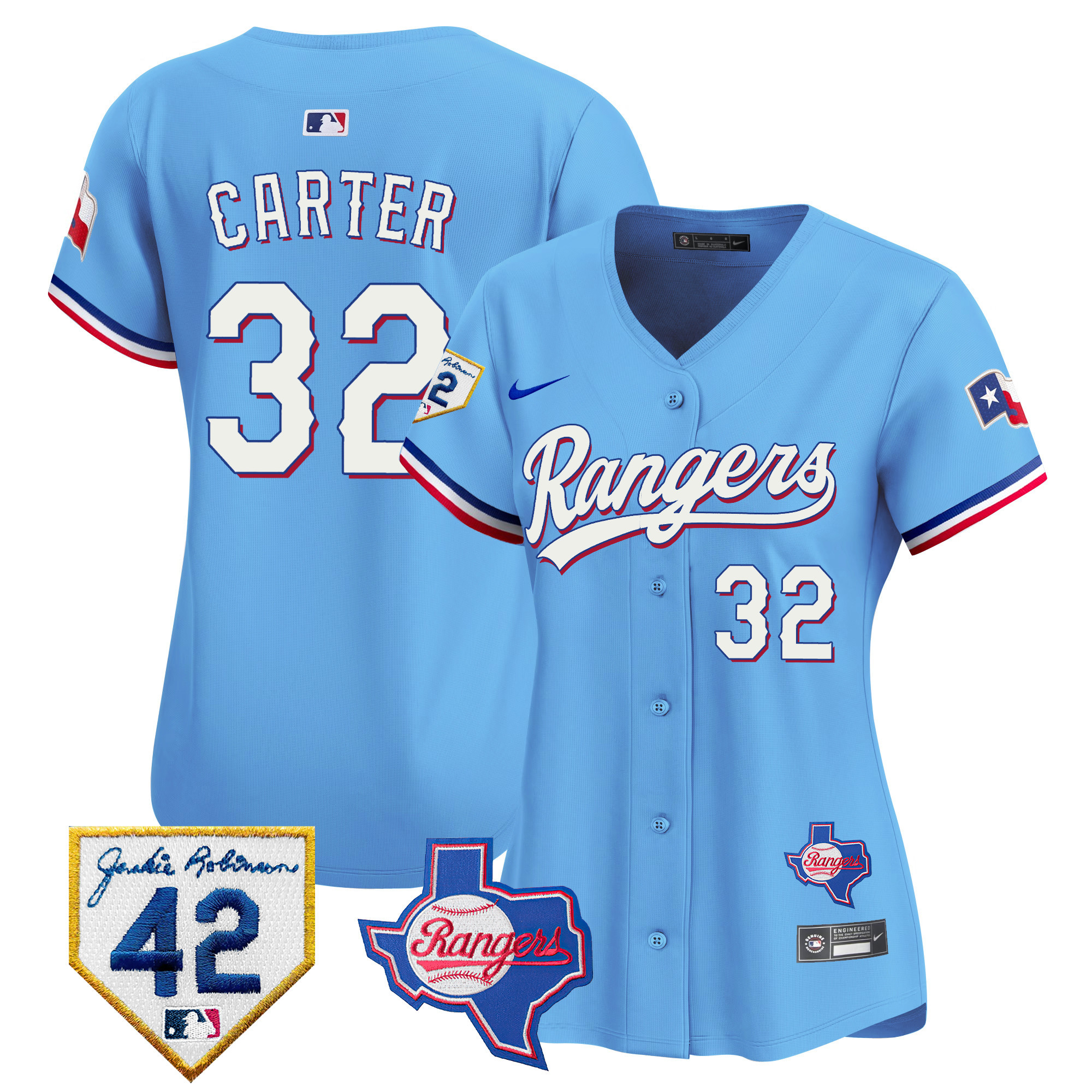 Evan Carter Women's Texas Rangers Jackie Robinson Patch Vapor Premier Limited Blue Jersey