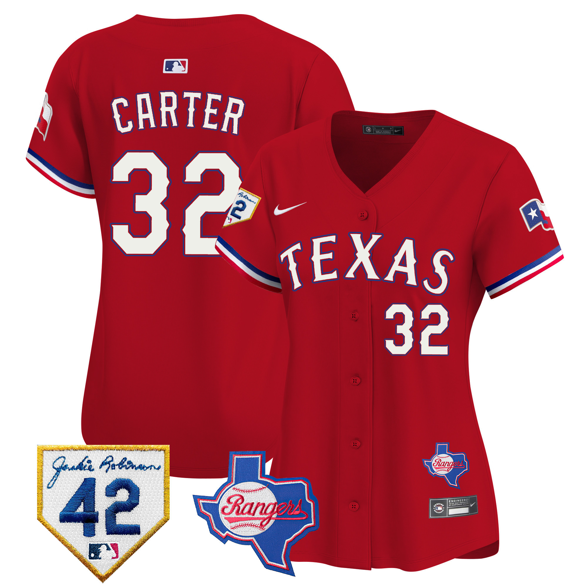 Evan Carter Women's Texas Rangers Jackie Robinson Patch Vapor Premier Limited Red Jersey