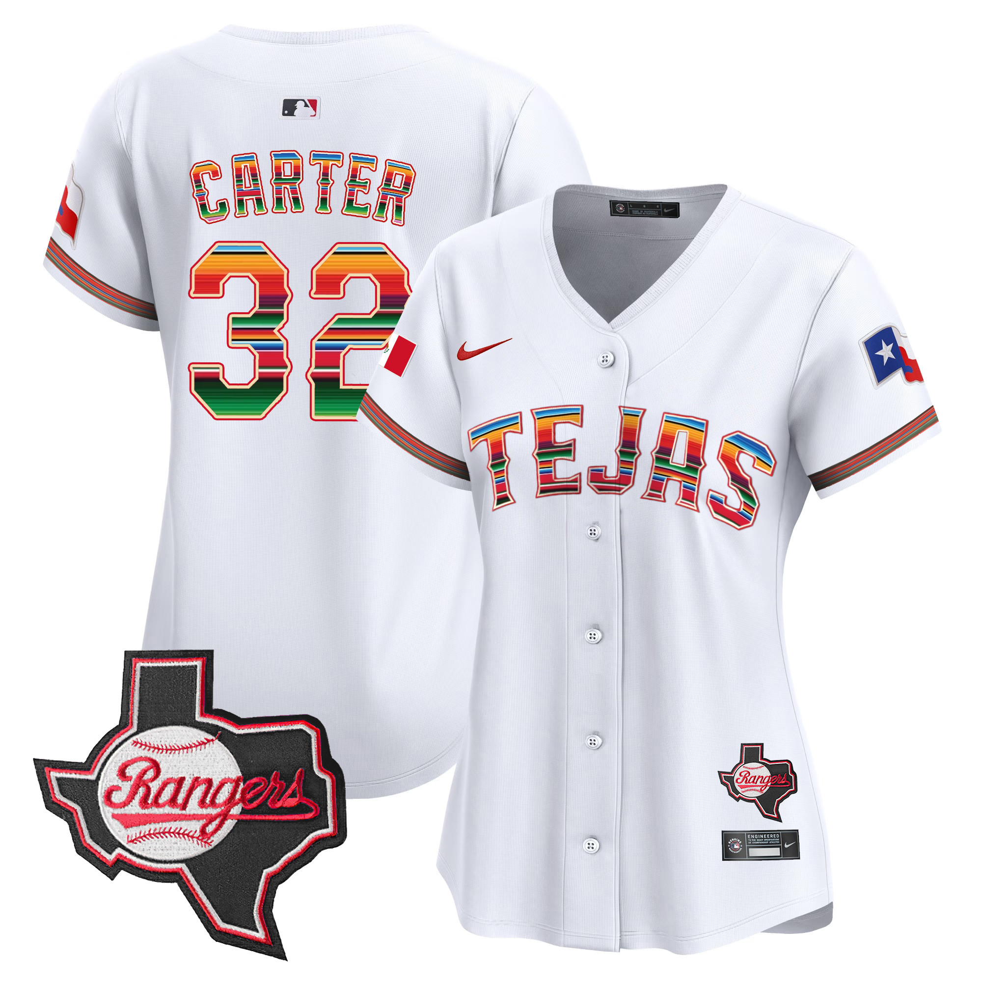 Evan Carter Women's Texas Rangers Mexico Texas Patch Vapor Premier Limited White Jersey