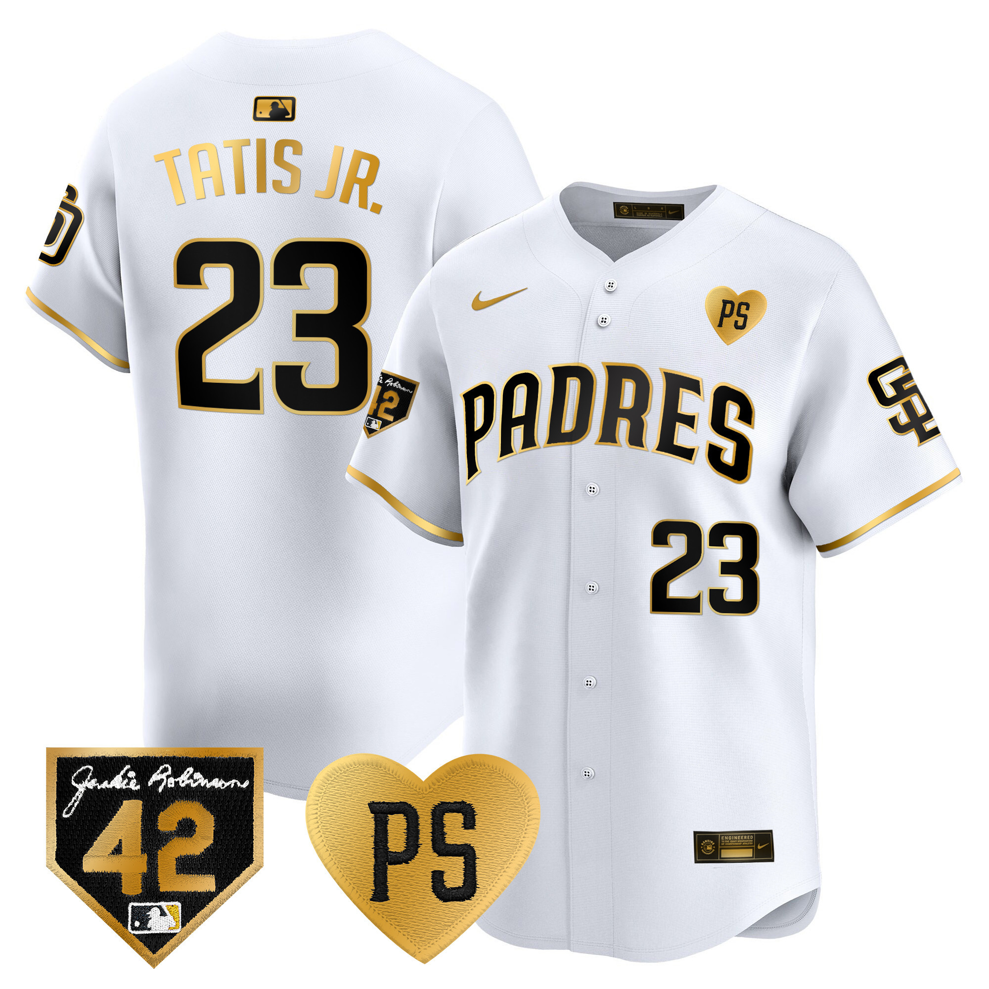 Fernando Tatis Jr. Men's San Diego Padres "For Peter" & Robinson Patch Vapor Premier Limited White Gold Jersey