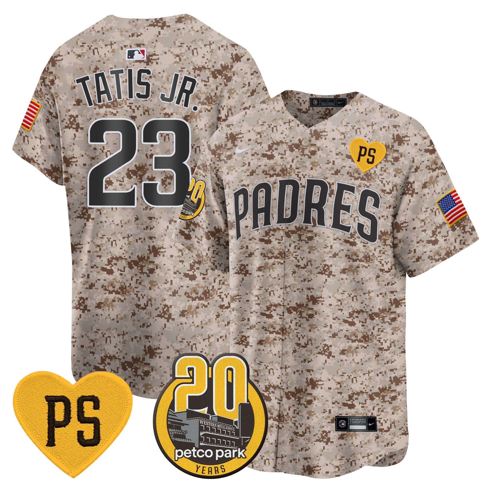 Fernando Tatis Jr. Men's San Diego Padres "For Peter" & Petco Park 20th Patch USMC Vapor Premier Limited Desert Jersey