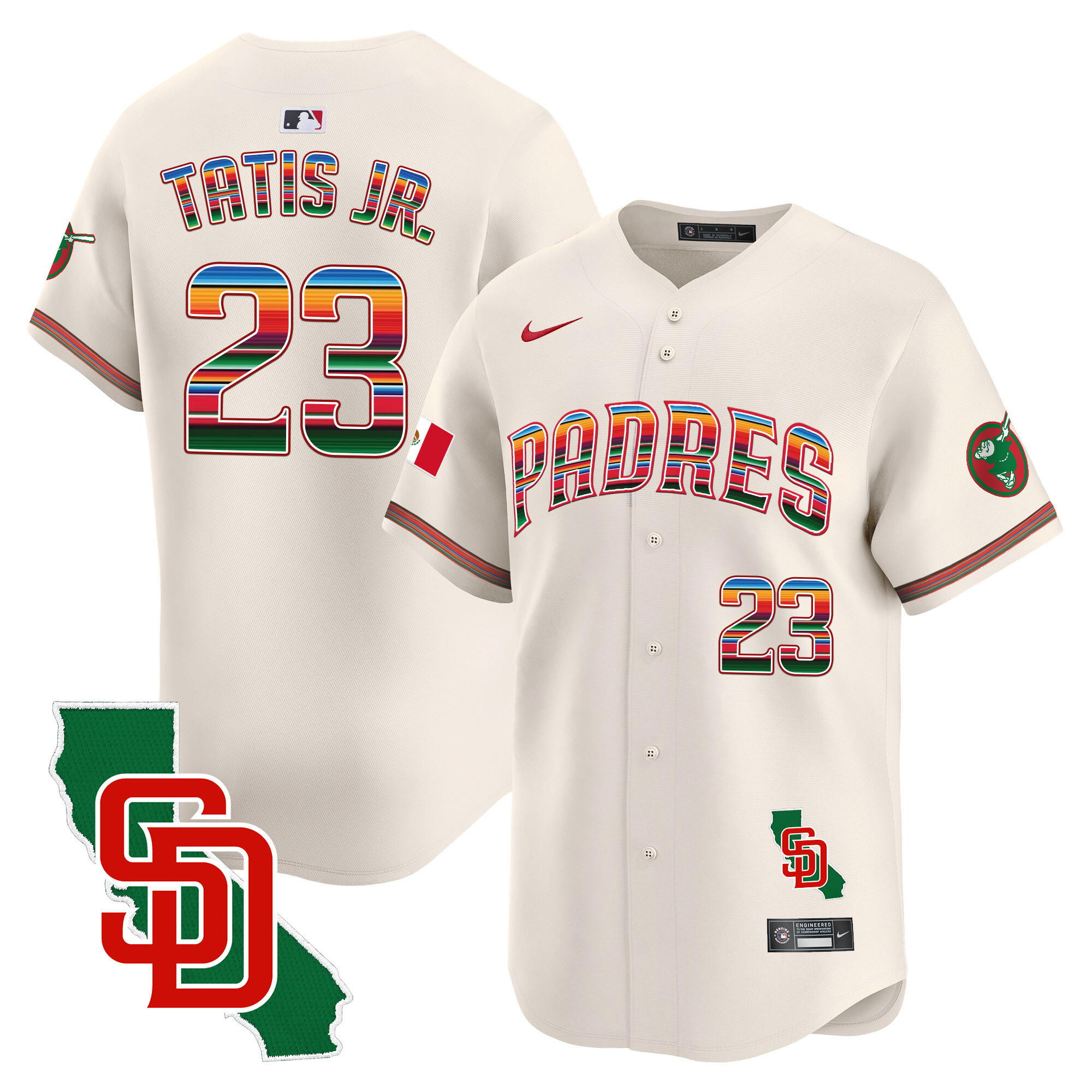 Fernando Tatis Jr. Men's San Diego Padres Mexico California Patch Vapor Premier Limited Cream Jersey