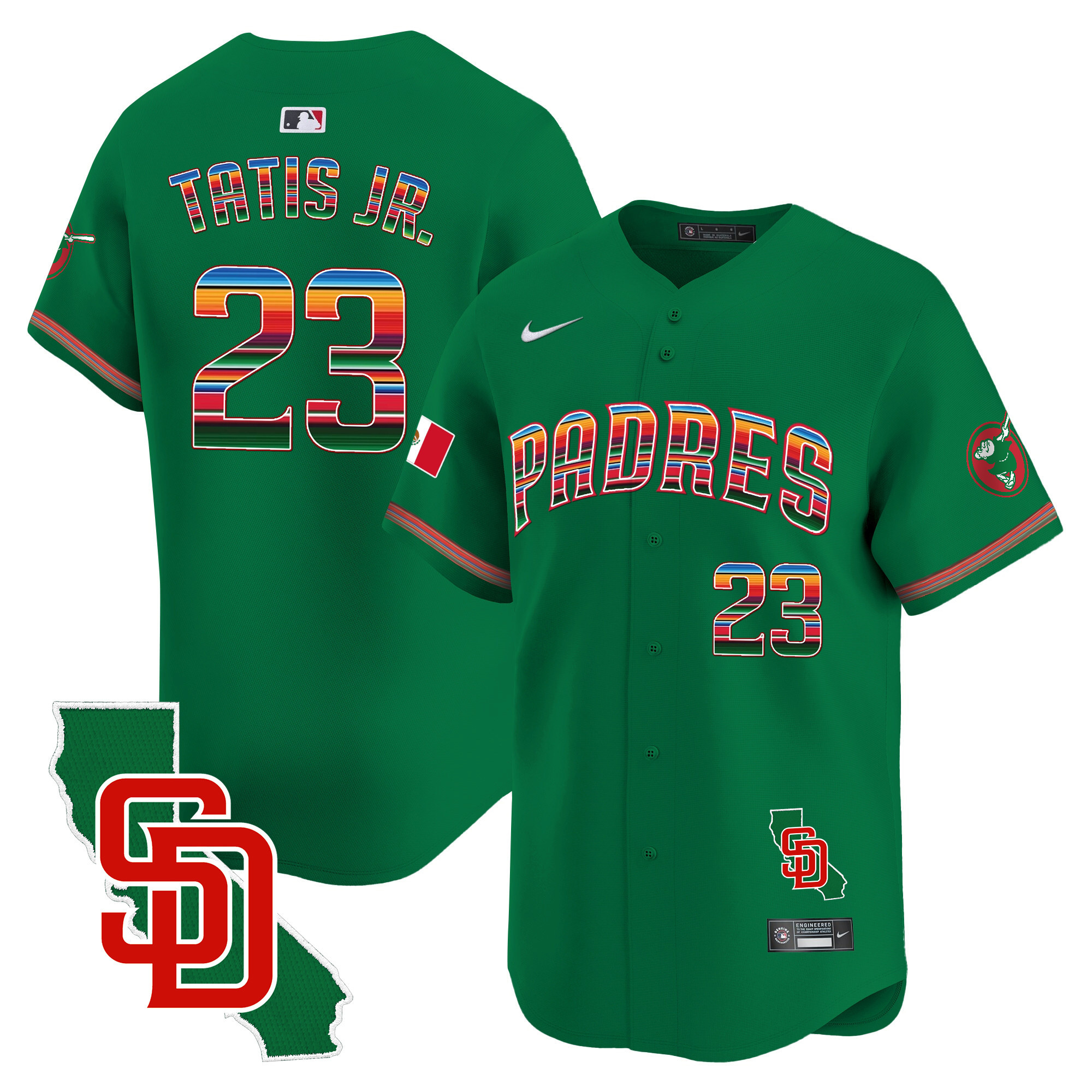 Fernando Tatis Jr. Men's San Diego Padres Mexico California Patch Vapor Premier Limited Green Jersey