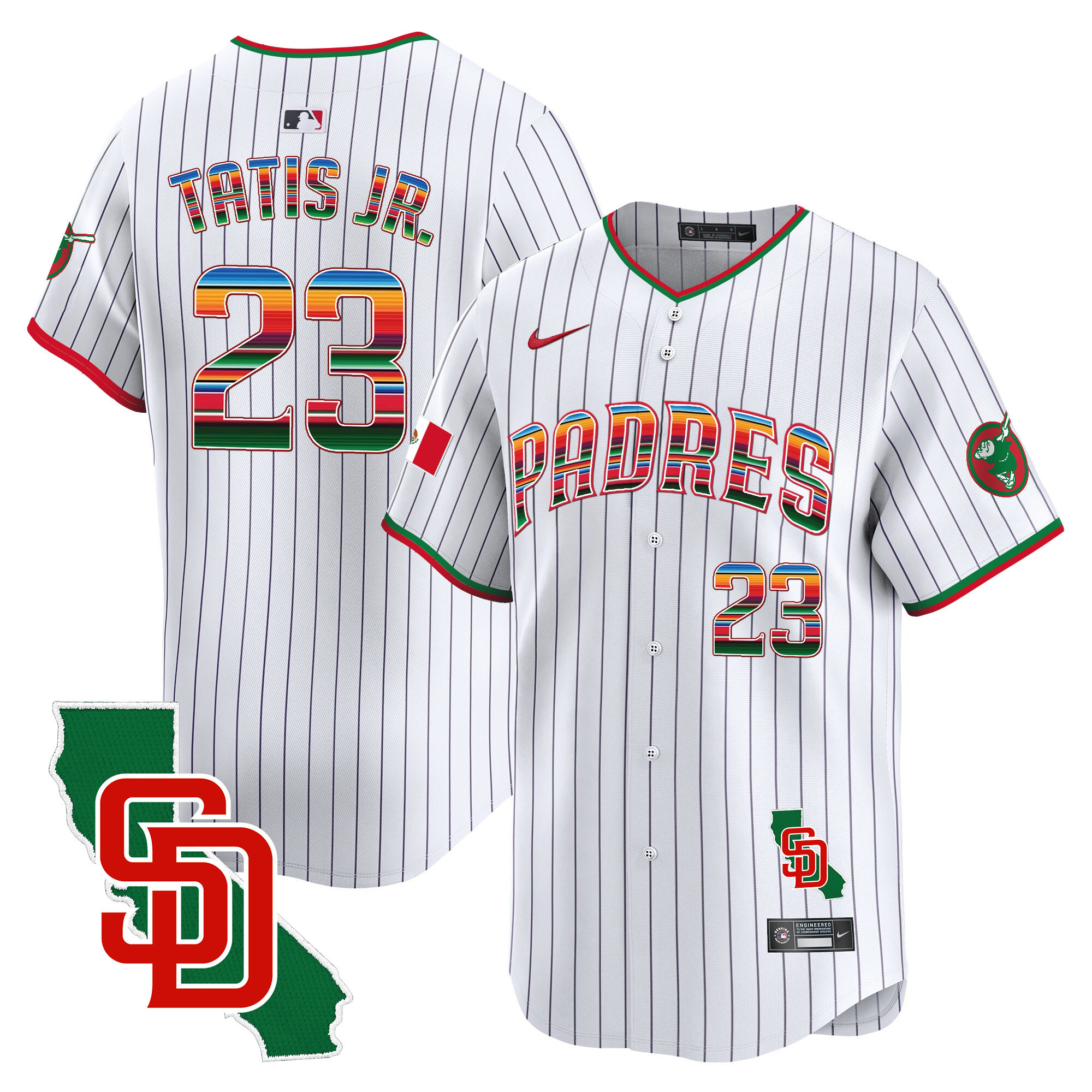 Fernando Tatis Jr. Men's San Diego Padres Mexico California Patch Vapor Premier Limited Pinstripe Jersey