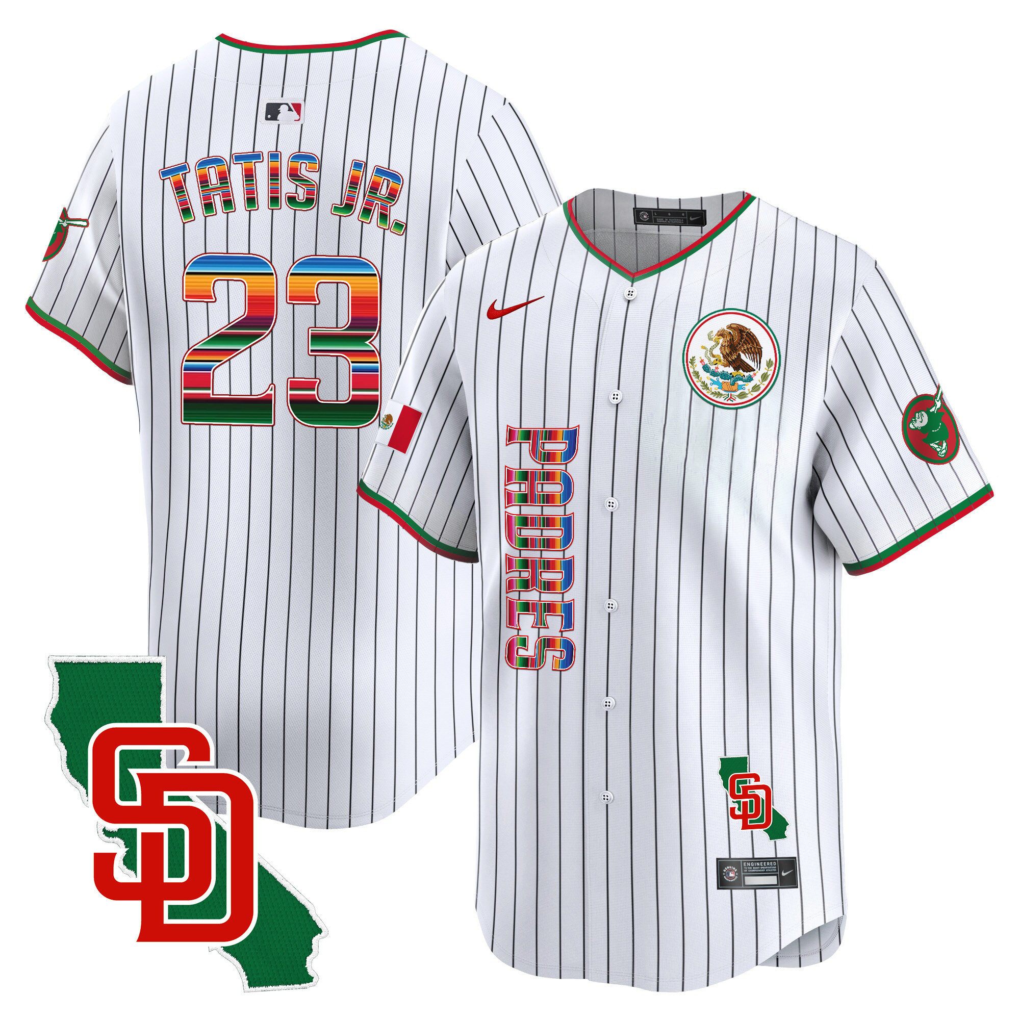 Fernando Tatis Jr. Men's San Diego Padres Mexico California Patch Vapor Premier Limited V2 Pinstripe Jersey
