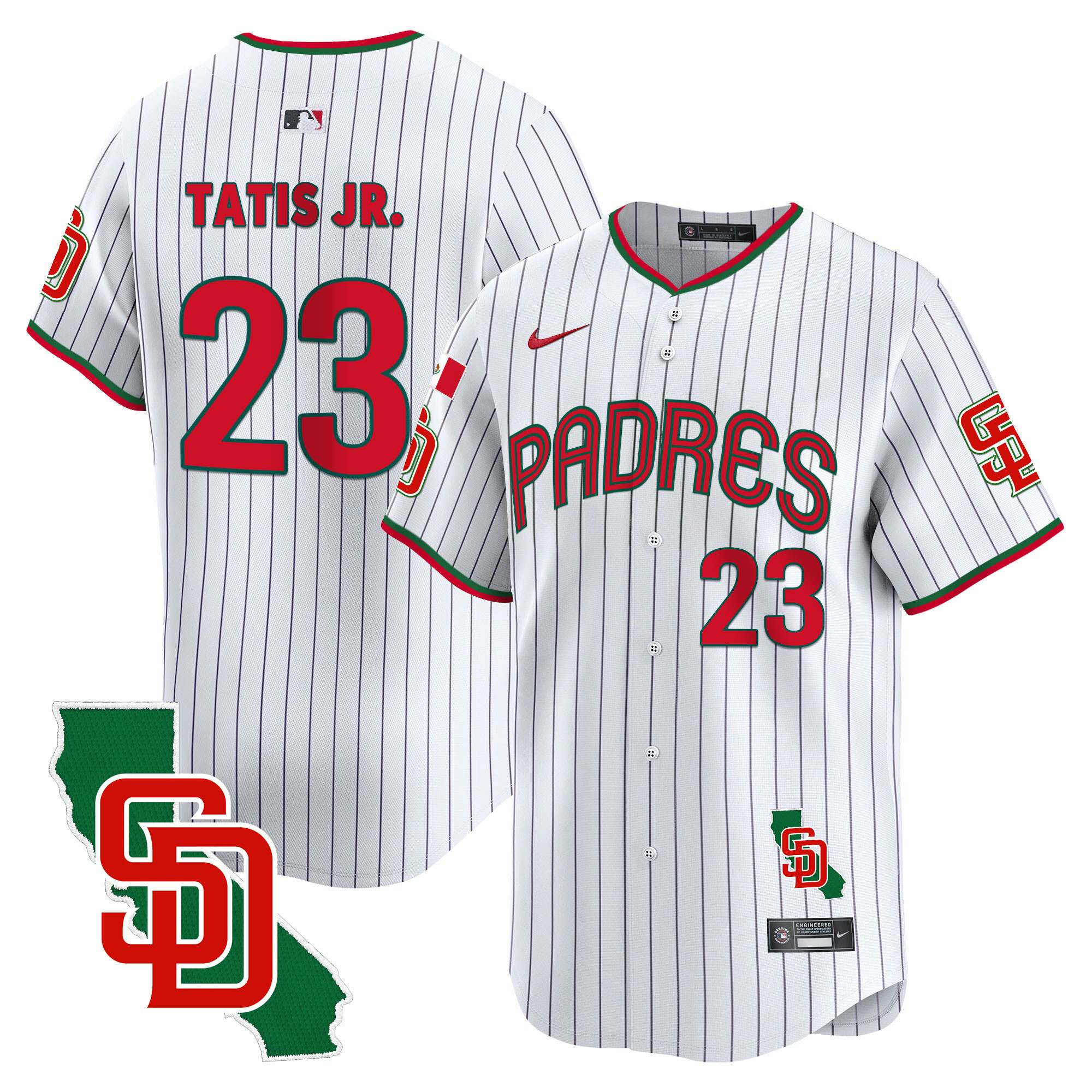 Fernando Tatis Jr. Men's San Diego Padres Mexico California Patch Vapor Premier Limited V4 Pinstripe Jersey