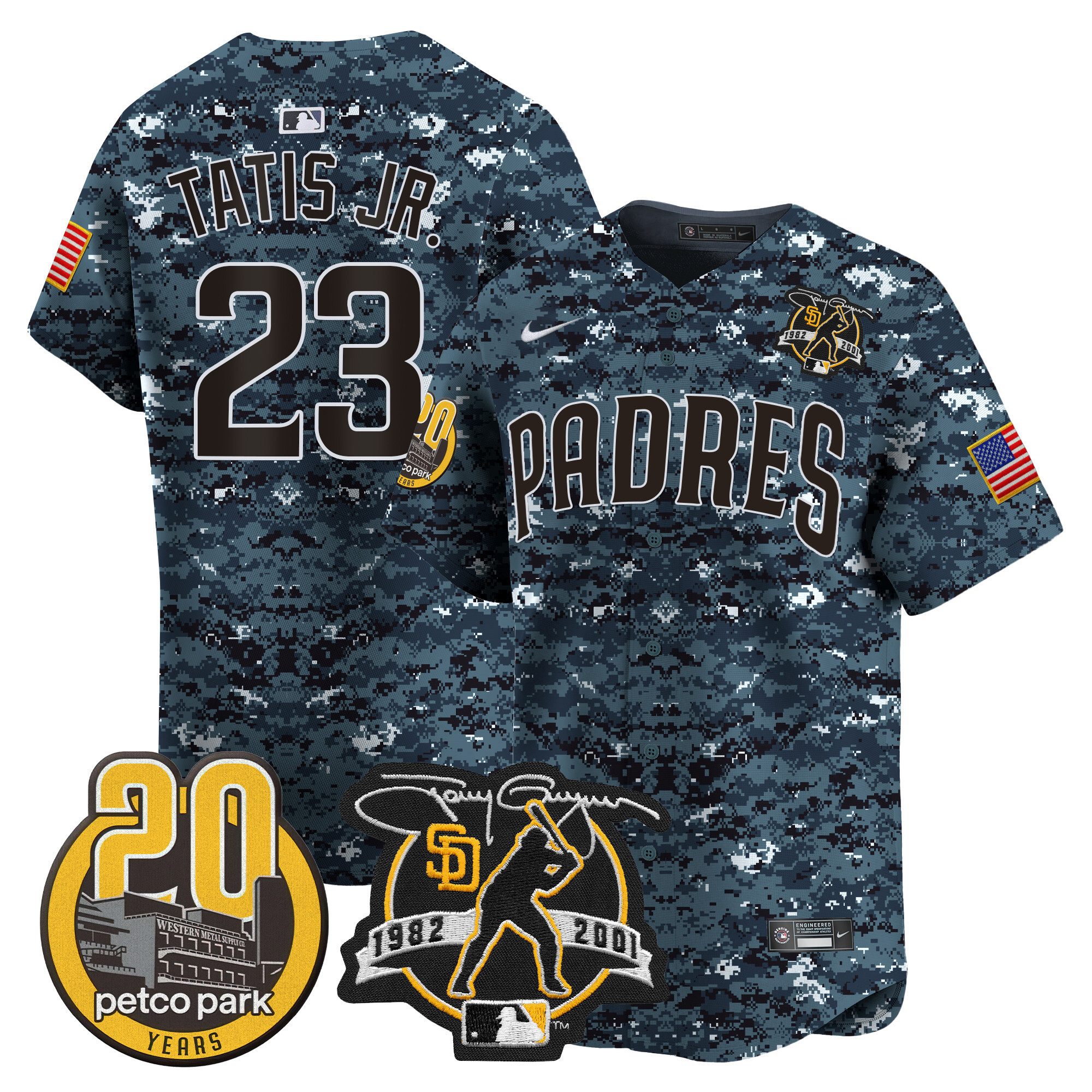 Fernando Tatis Jr. Men's San Diego Padres Tony Gwynn & Petco Park 20th Patch USMC Vapor Premier Limited Navy Jersey