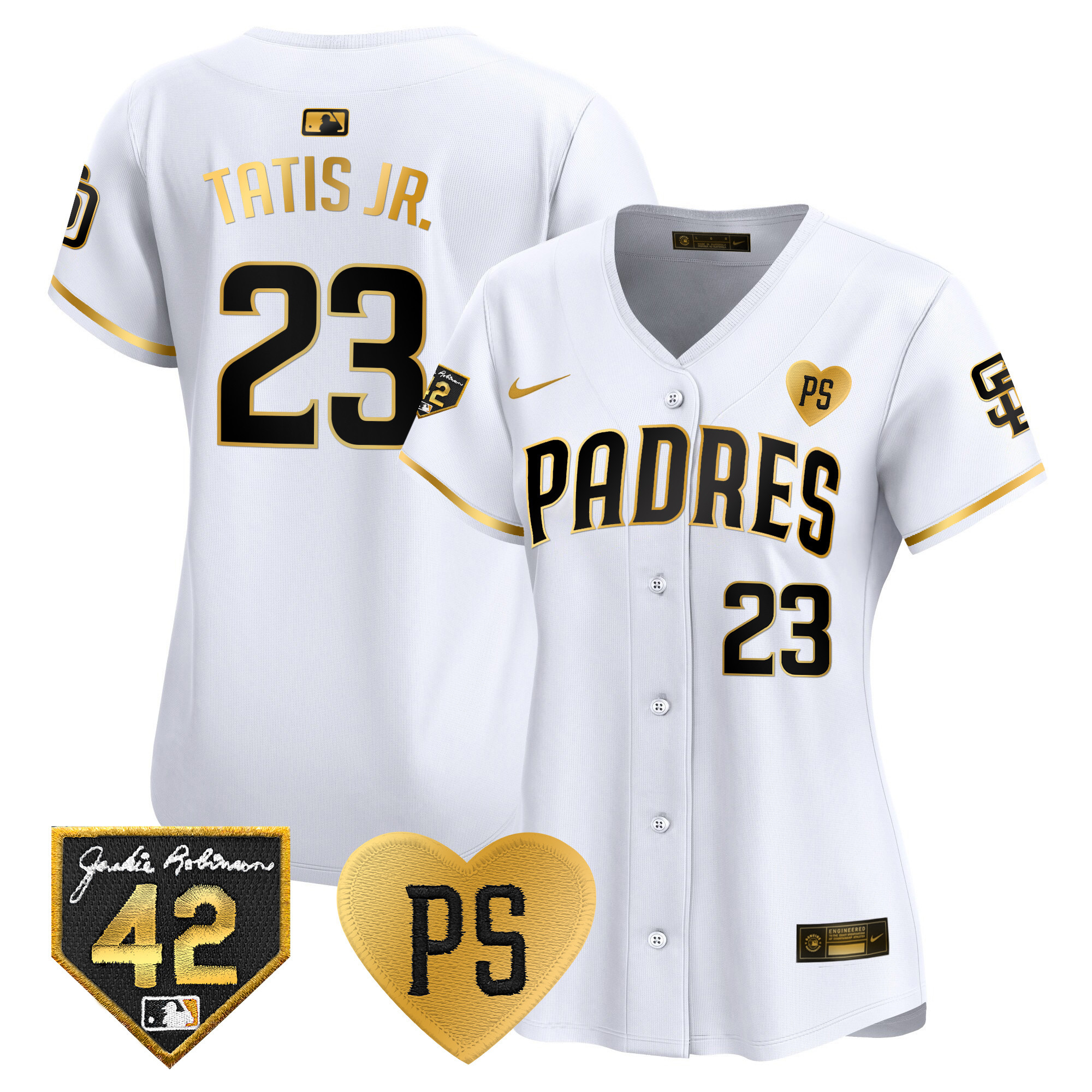 Fernando Tatis Jr. Women's San Diego Padres "For Peter" & Robinson Patch Vapor Premier Limited White Gold Jersey