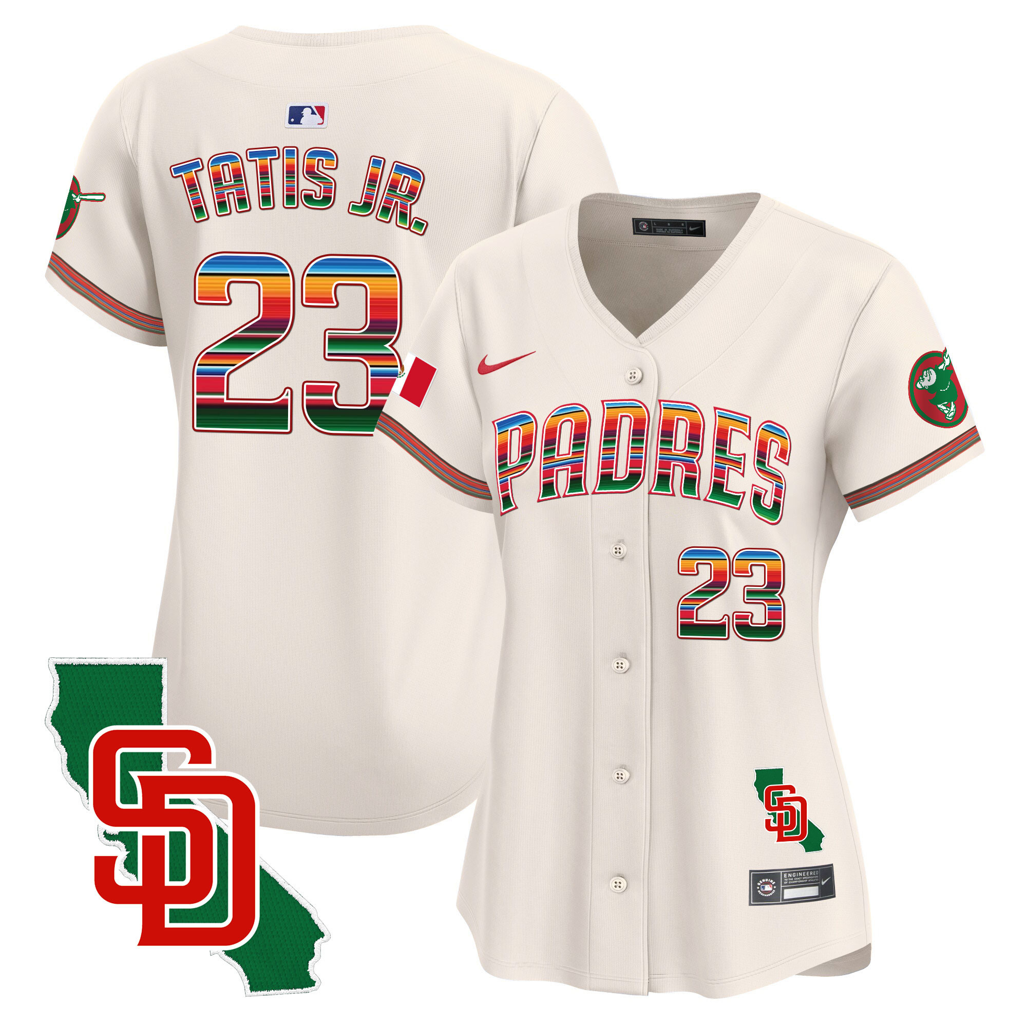 Fernando Tatis Jr Women's San Diego Padres Mexico California Patch Vapor Premier Limited Cream Jersey