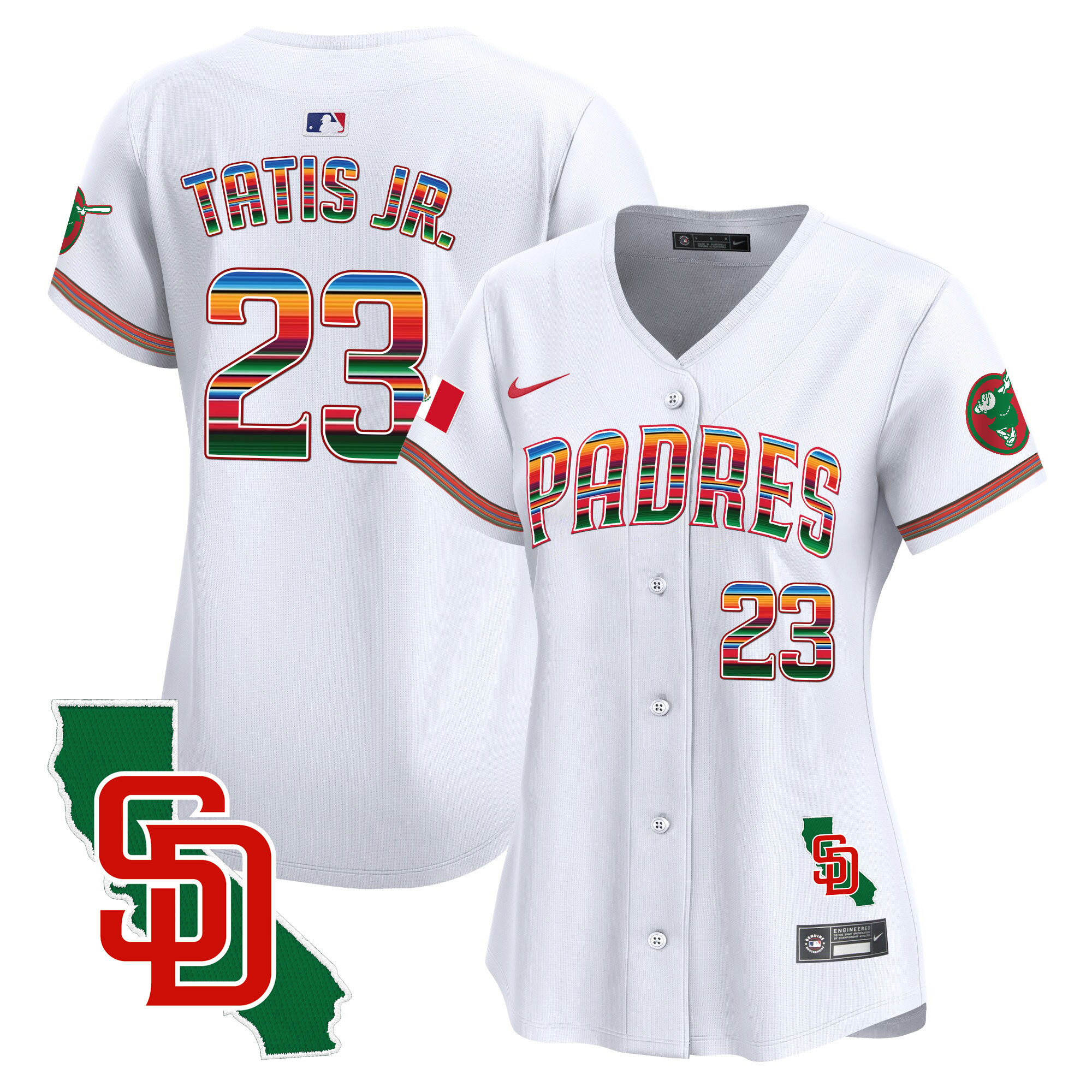 Fernando Tatis Jr Women's San Diego Padres Mexico California Patch Vapor Premier Limited White Jersey