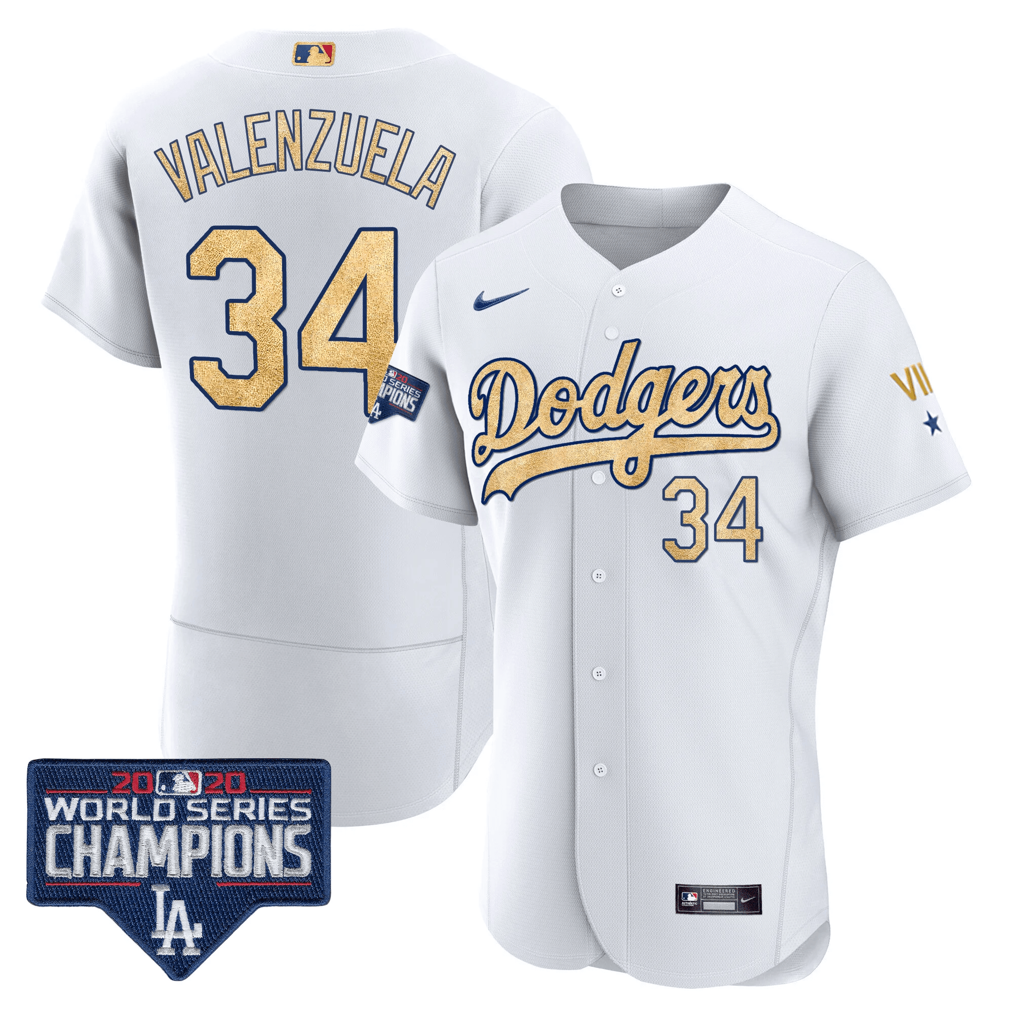 Fernando Valenzuela Men's Los Angeles Dodgers World Series Champions Rush Gold Flex White Jersey