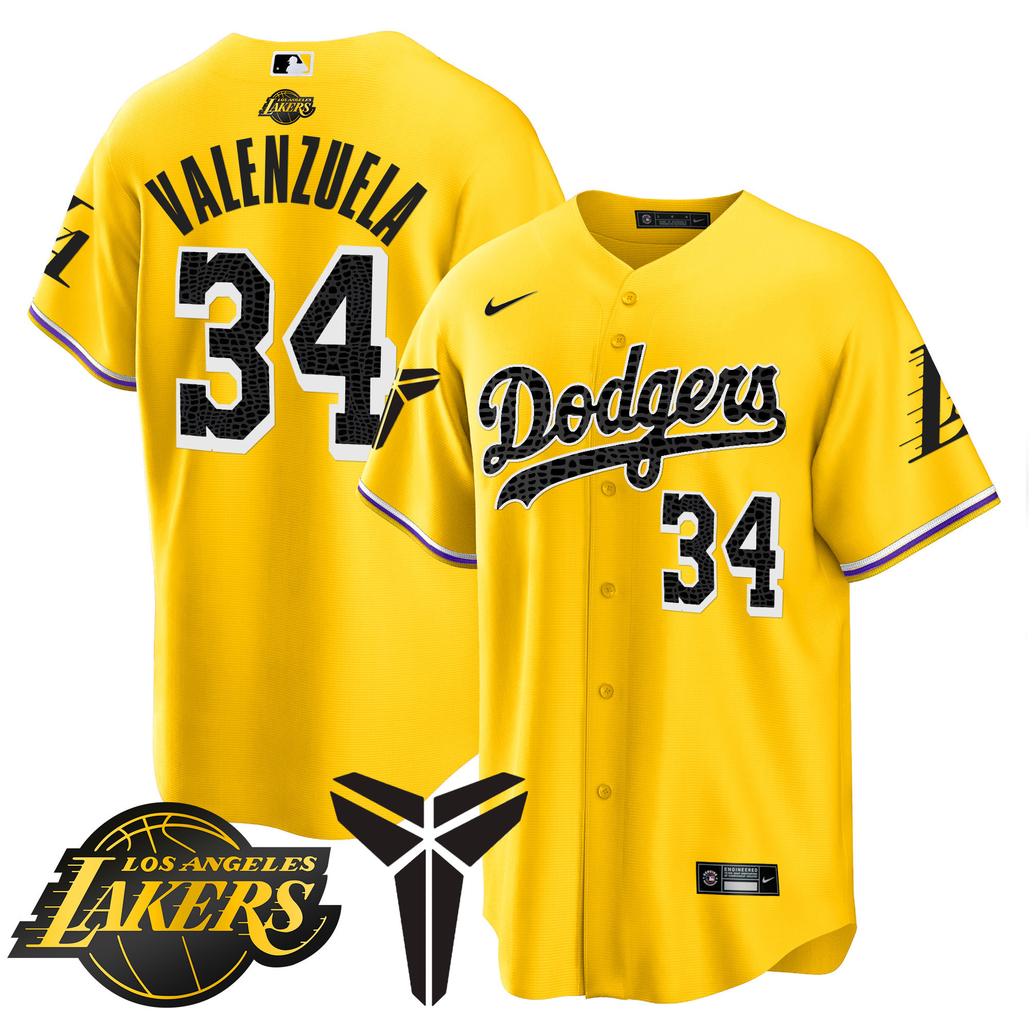 Fernando Valenzuela Men's Los Angeles Dodgers Cool Base Mamba V2 Gold Jersey