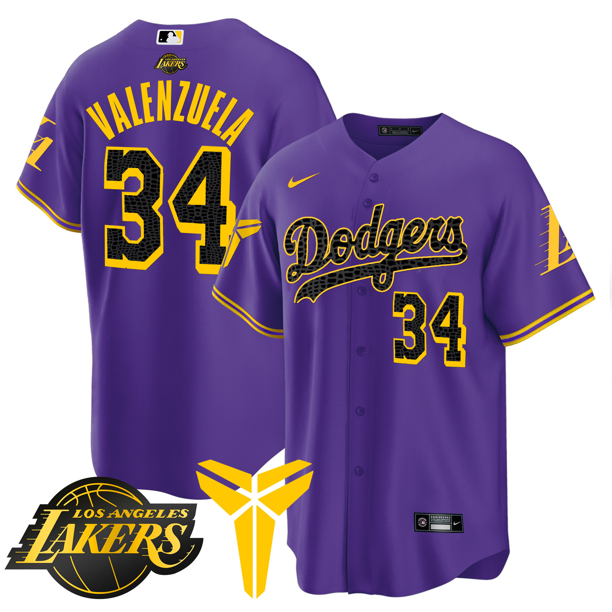 Fernando Valenzuela Men's Los Angeles Dodgers Cool Base Mamba V2 Purple Jersey