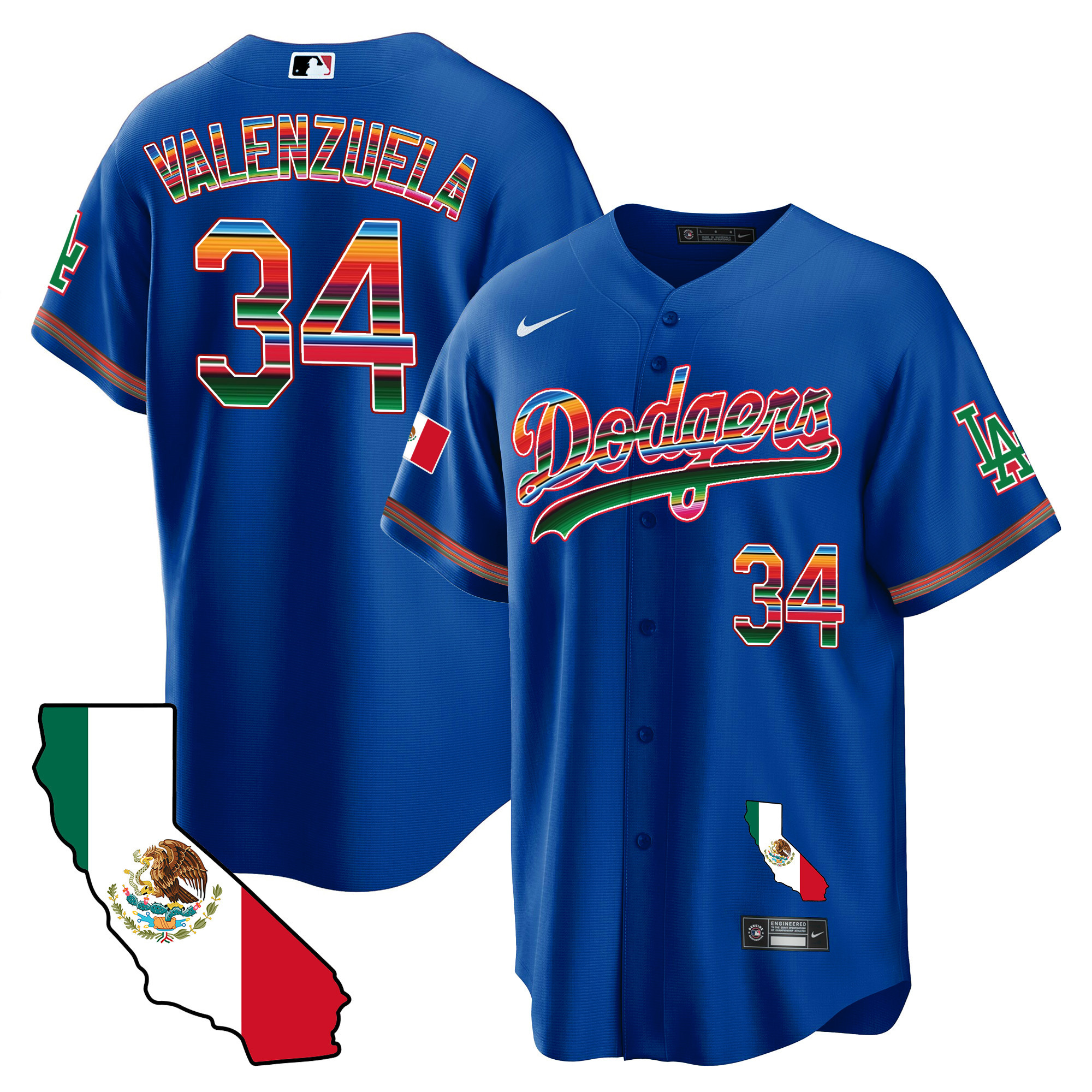 Fernando Valenzuela Men's Los Angeles Dodgers Mexico California Map Cool Base Royal Jersey