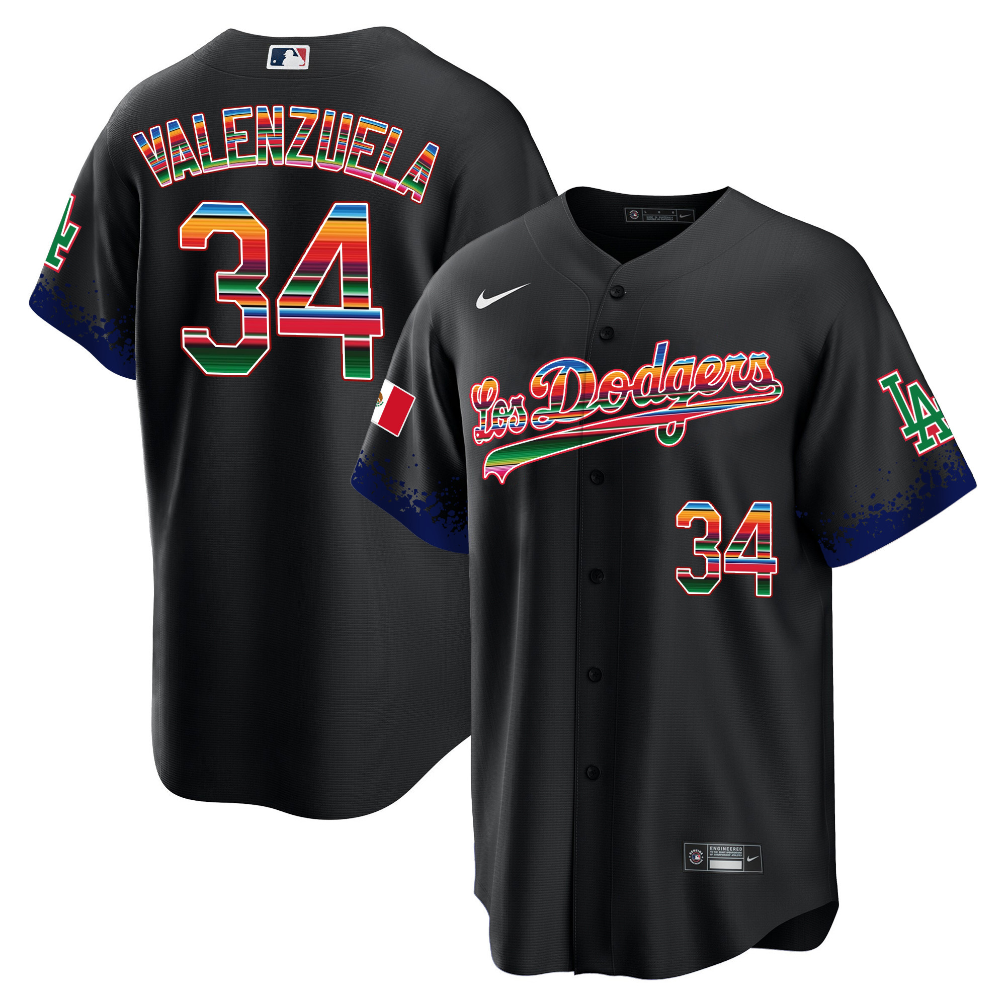 Fernando Valenzuela Men's Los Angeles Dodgers Mexico Cool Base City Connect Limited Black Jersey