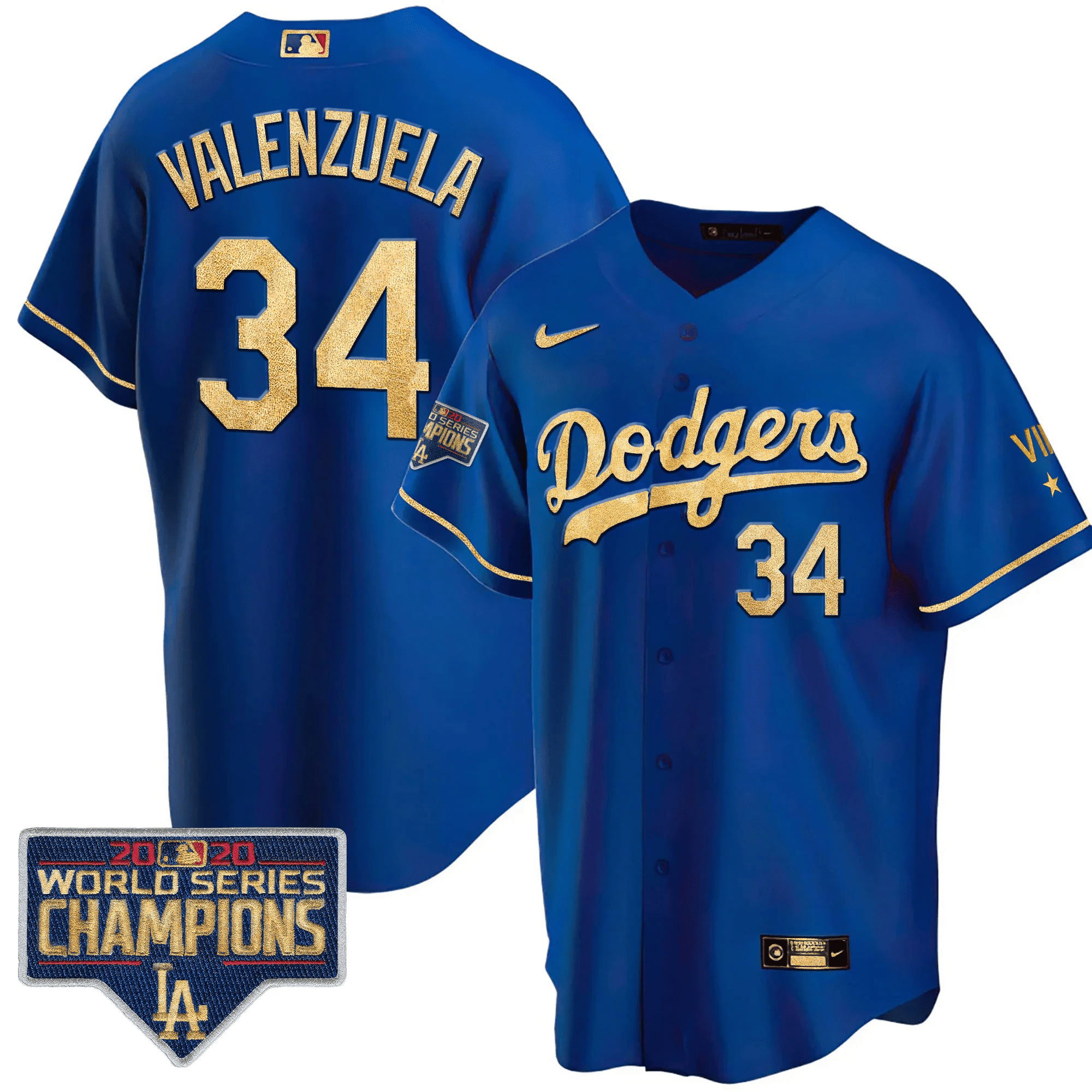 Fernando Valenzuela Men's Los Angeles Dodgers Royal Gold World Series Patch Cool Royal Rush Jersey