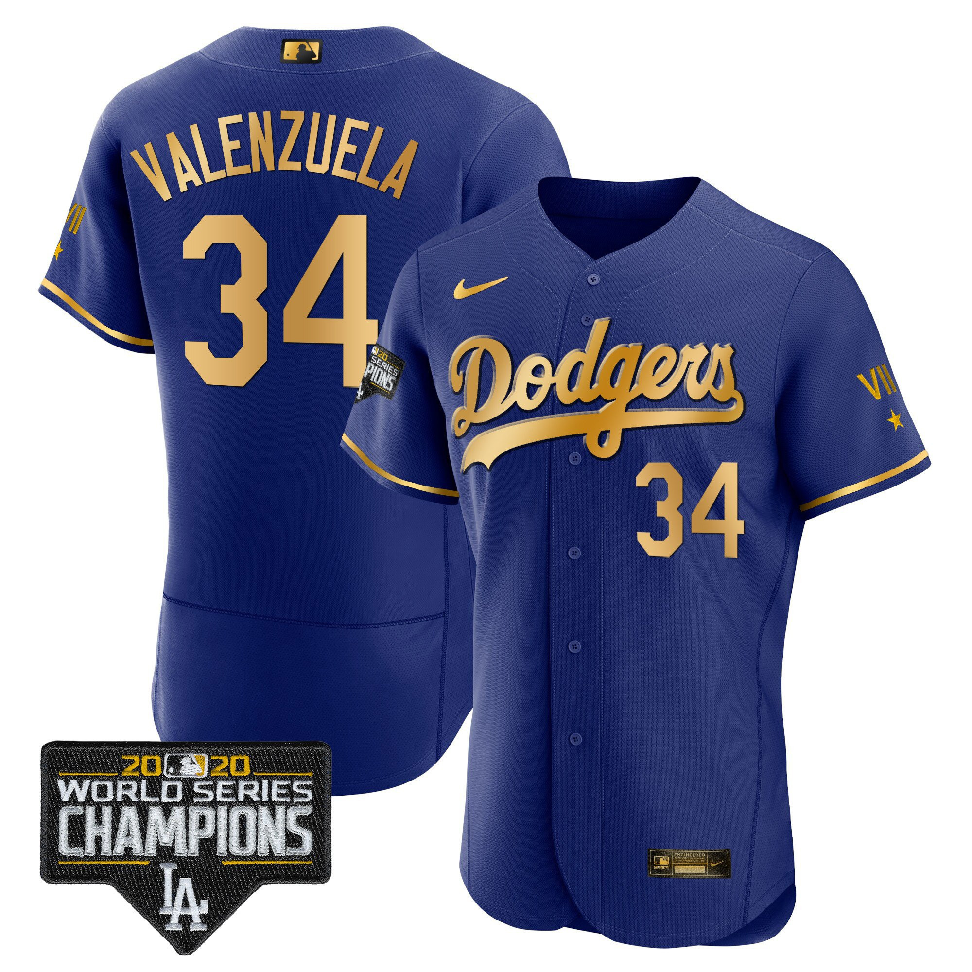 Fernando Valenzuela Men's Los Angeles Dodgers World Series Gold Flex Royal Jersey
