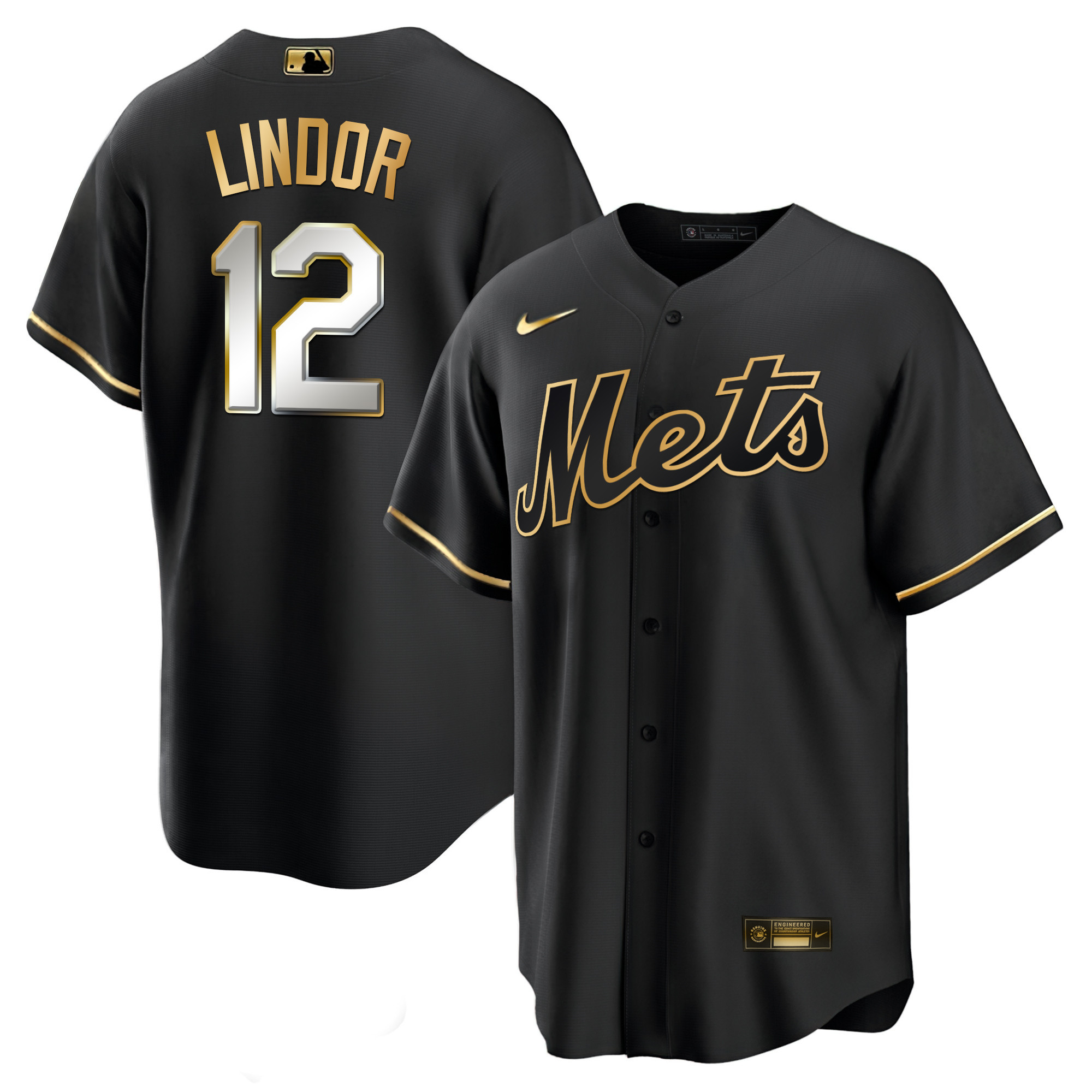 Francisco Lindor Men's New York Mets Black Limited & Gold Cool Black Limited Jersey
