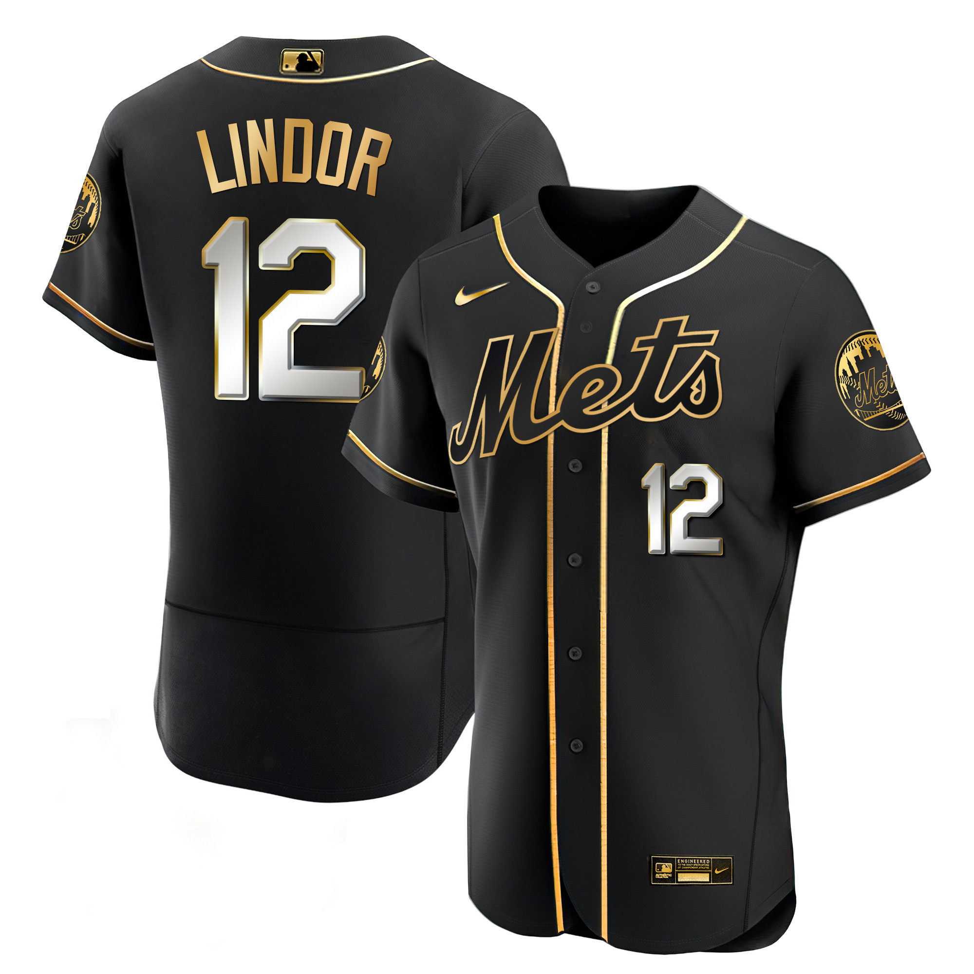Francisco Lindor Men's New York Mets Black Limited & Gold Flex Black Limited Jersey