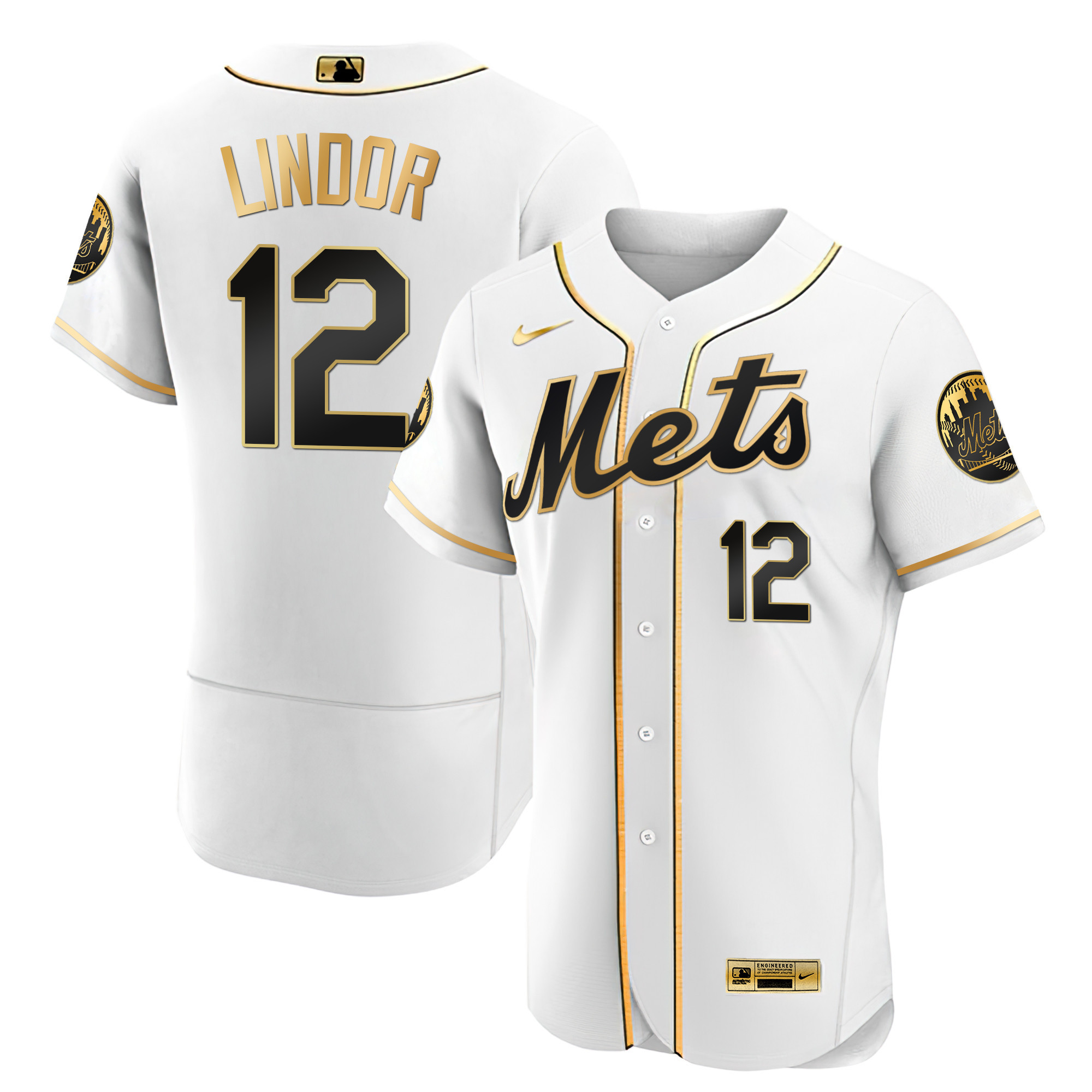 Francisco Lindor Men's New York Mets Black Limited & Gold Flex White Gold Jersey
