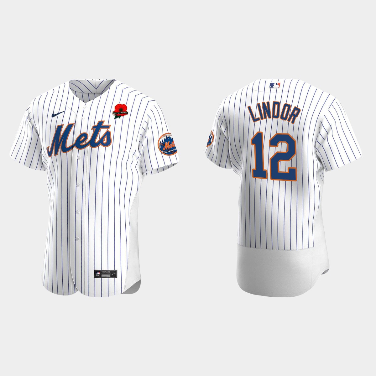Francisco Lindor New York Mets Memorial Day Poppy Patch Jersey - White