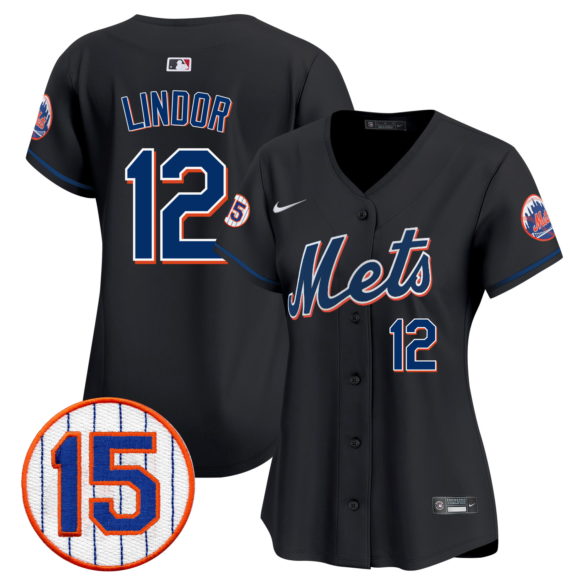 Francisco Lindor Women's New York Mets Jerry Grote Patch Vapor Premier Limited Black Jersey