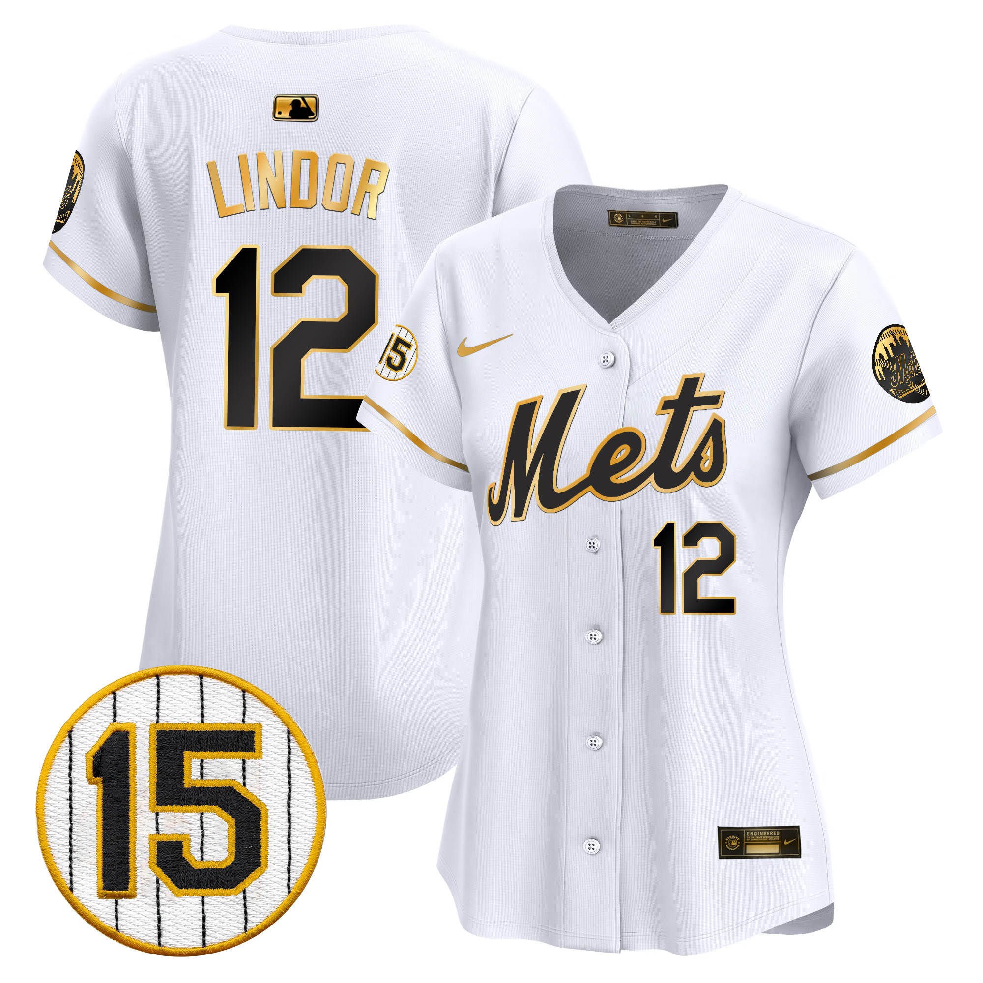 Francisco Lindor Women's New York Mets Jerry Grote Patch Vapor Premier Limited White Gold Jersey