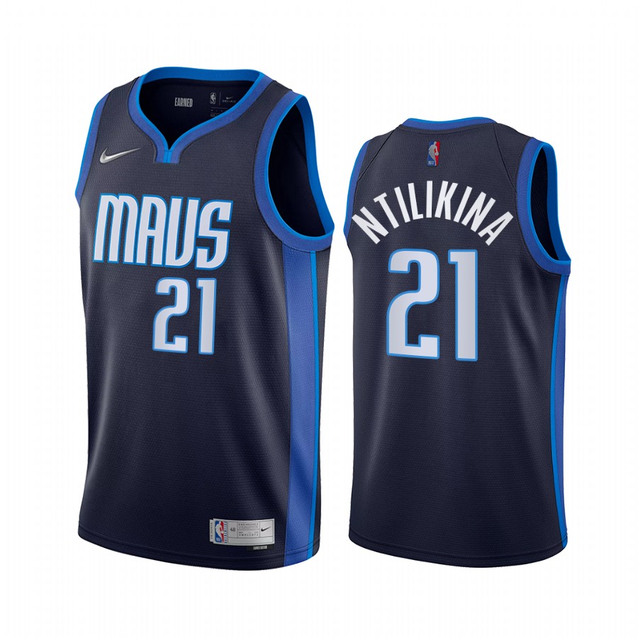 Frank Ntilikina Dallas Mavericks Earned Edition Navy #21 Jersey