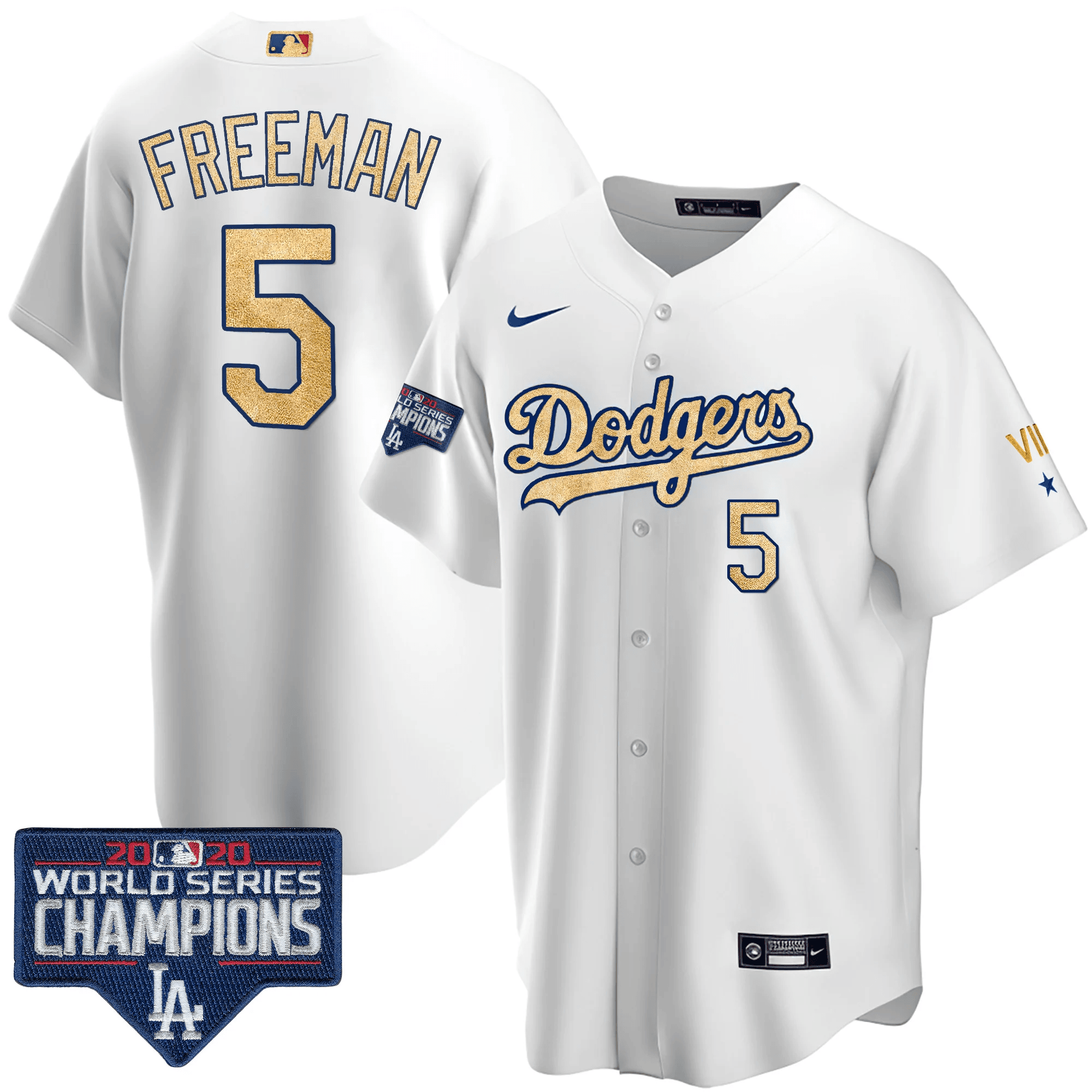 Freddie Freeman Men's Los Angeles Dodgers World Series Champions Rush Gold Cool White Jersey